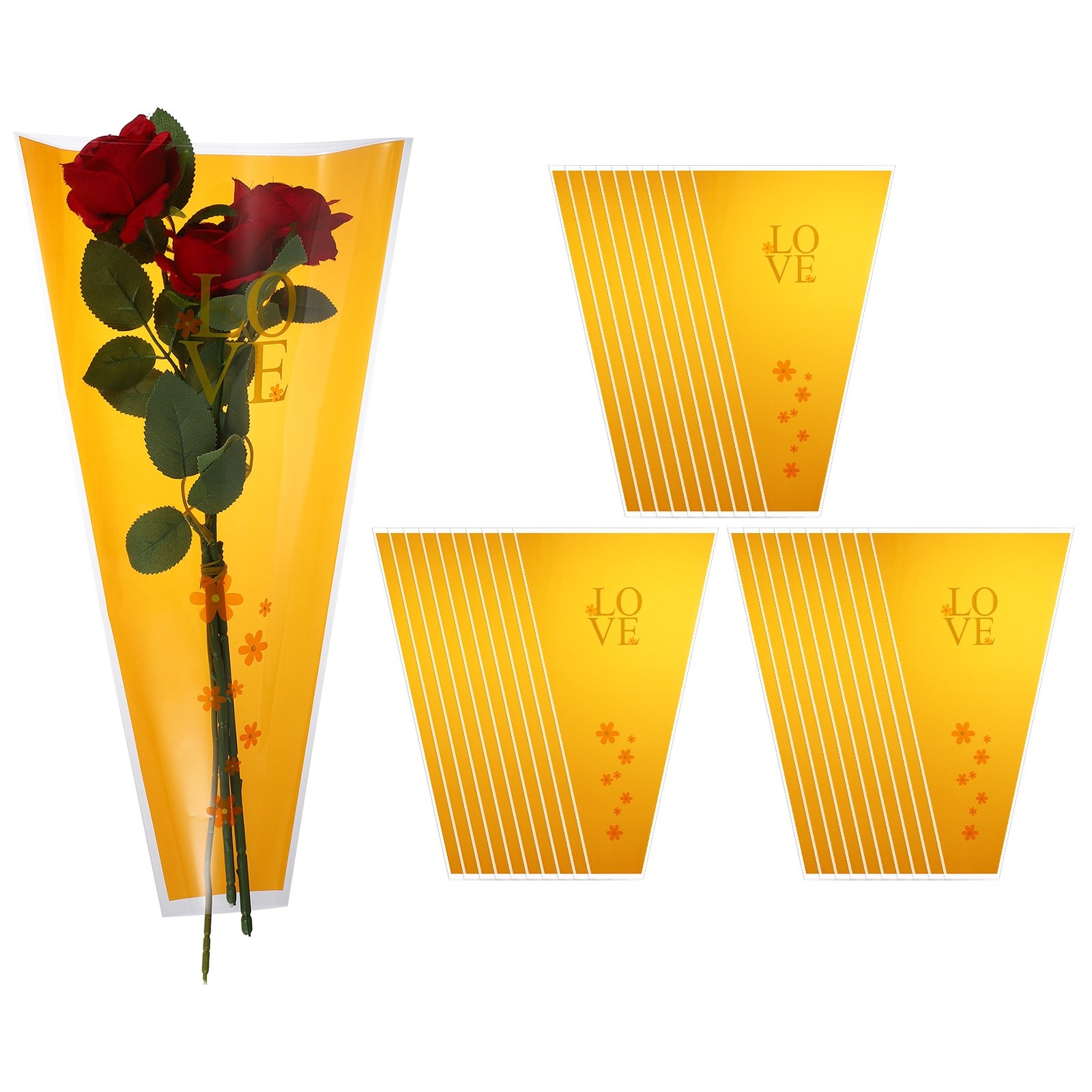 150 Pcs Plastic Rose Floral Bouquet Bags 17.7″ Flower Sleeves Bags, Orange