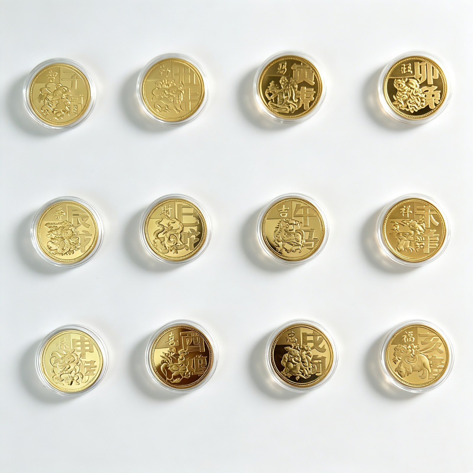 12 Chinese Zodiac Commemorative Coins with Collector’s Album-golden