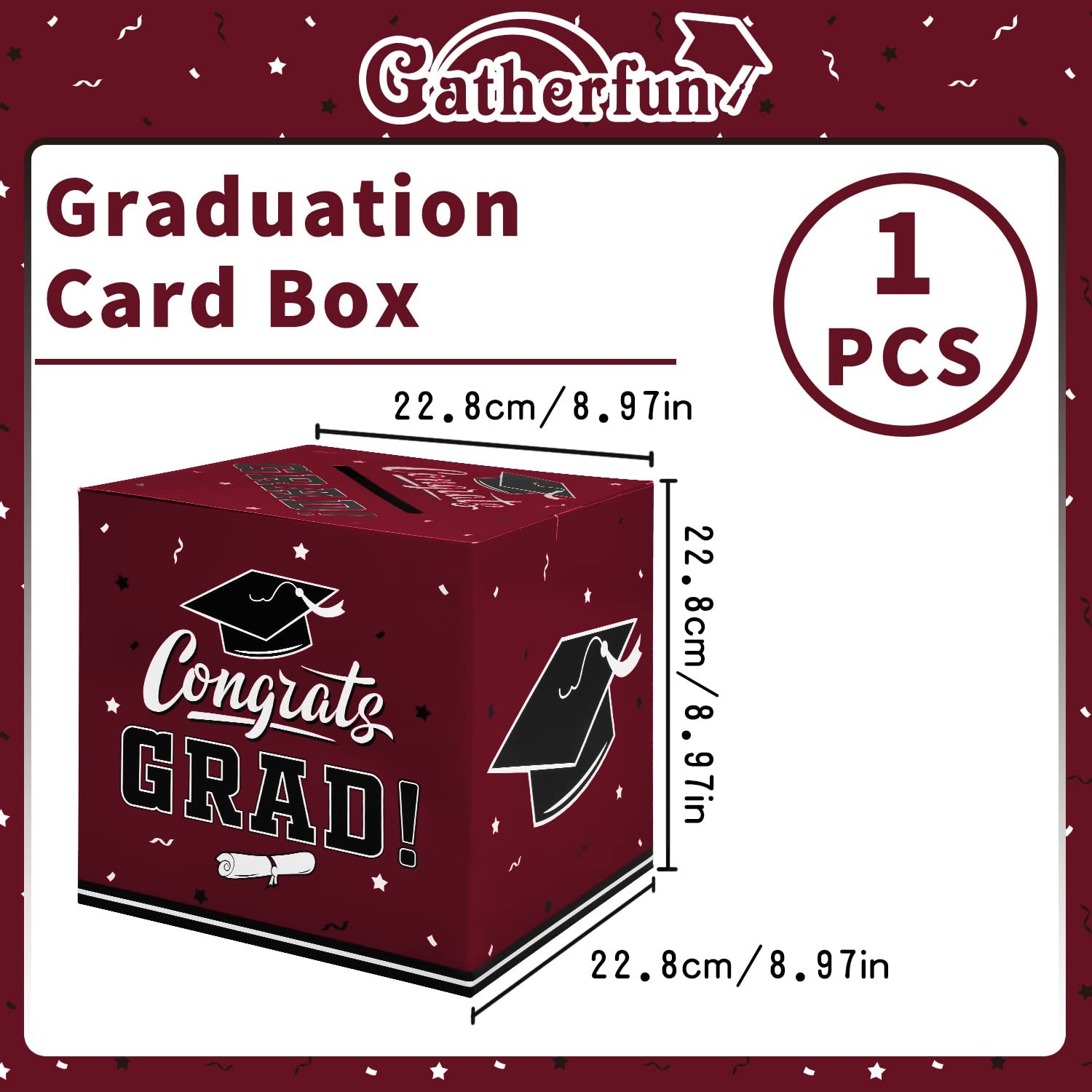 Gatherfun Graduation Party Favors 8.97×8.97×8.97 Inch (Pack of 1), Maroon