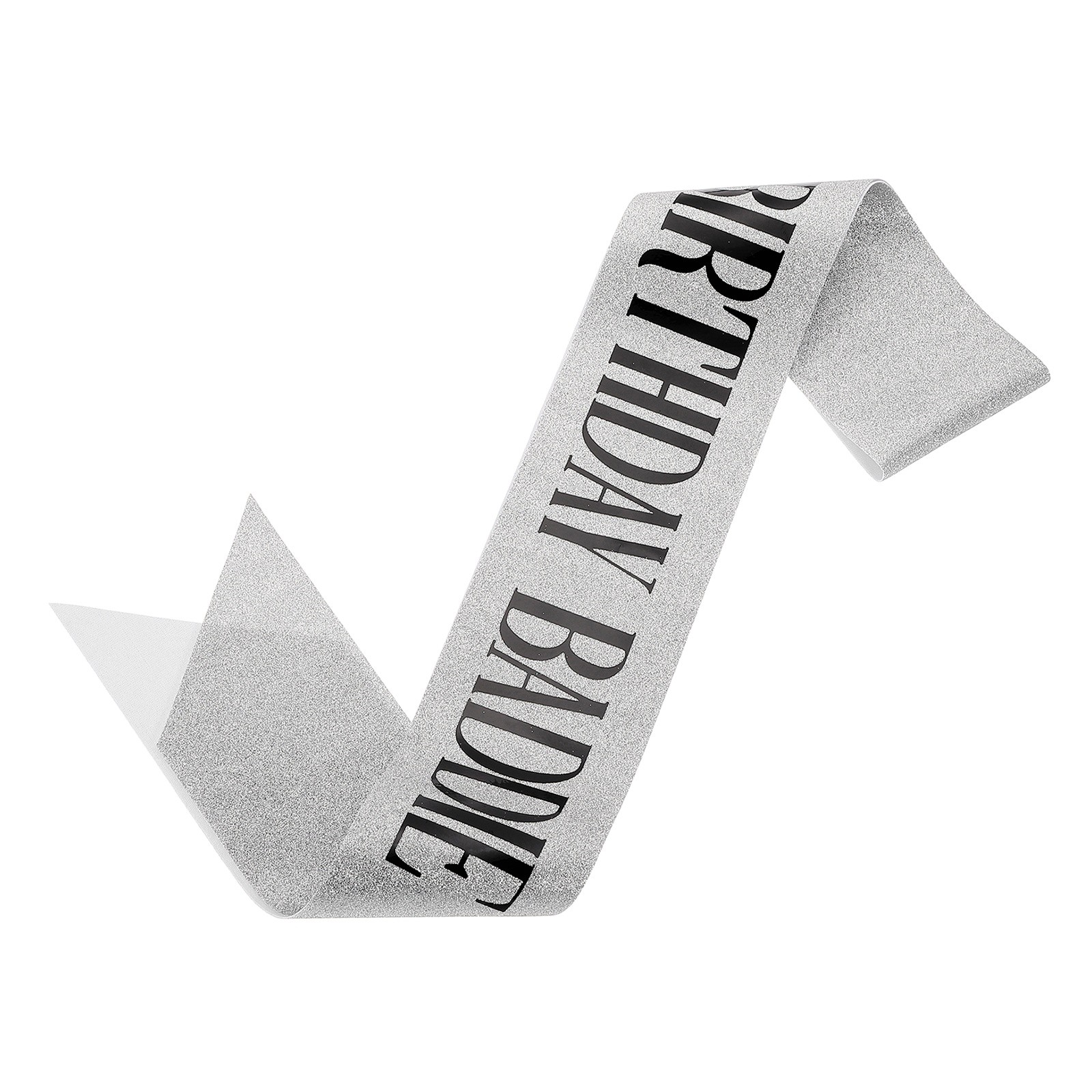 Birthday Baddie Sash with Pin Black Foil Lettering for Party, Silver