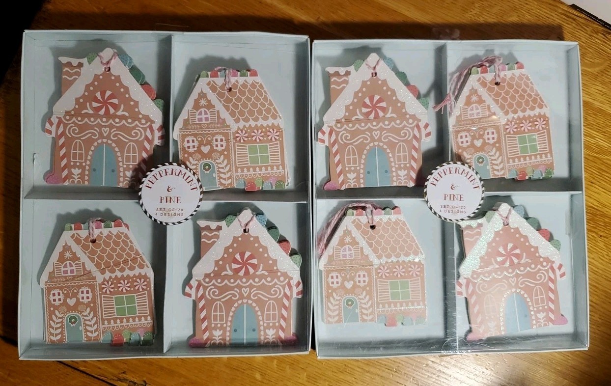Peppermint & Pine 2 Boxes of Gingerbread House Gift Tags – Set of 20 (2 Designs)