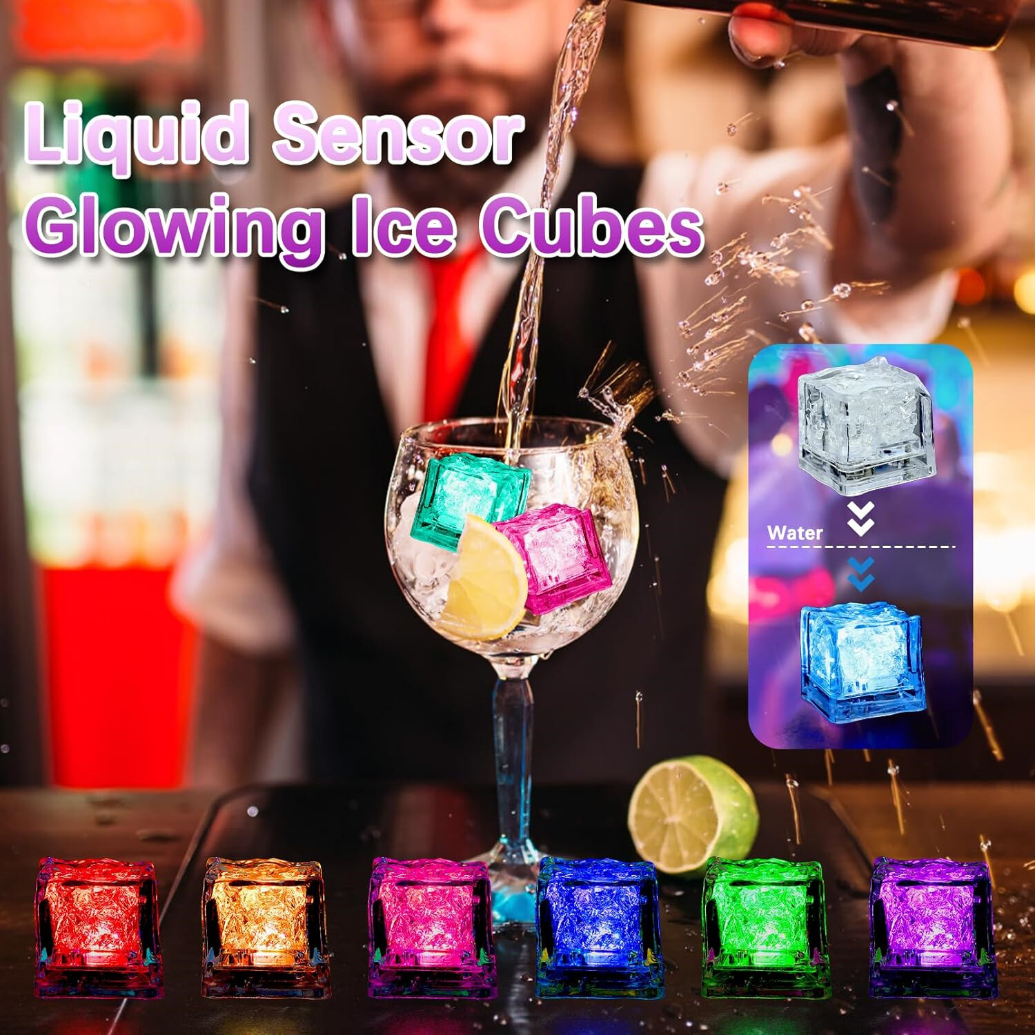 12PCS Waterproof LED Glow Light Up Ice Cubes for Party Rave club Wedding