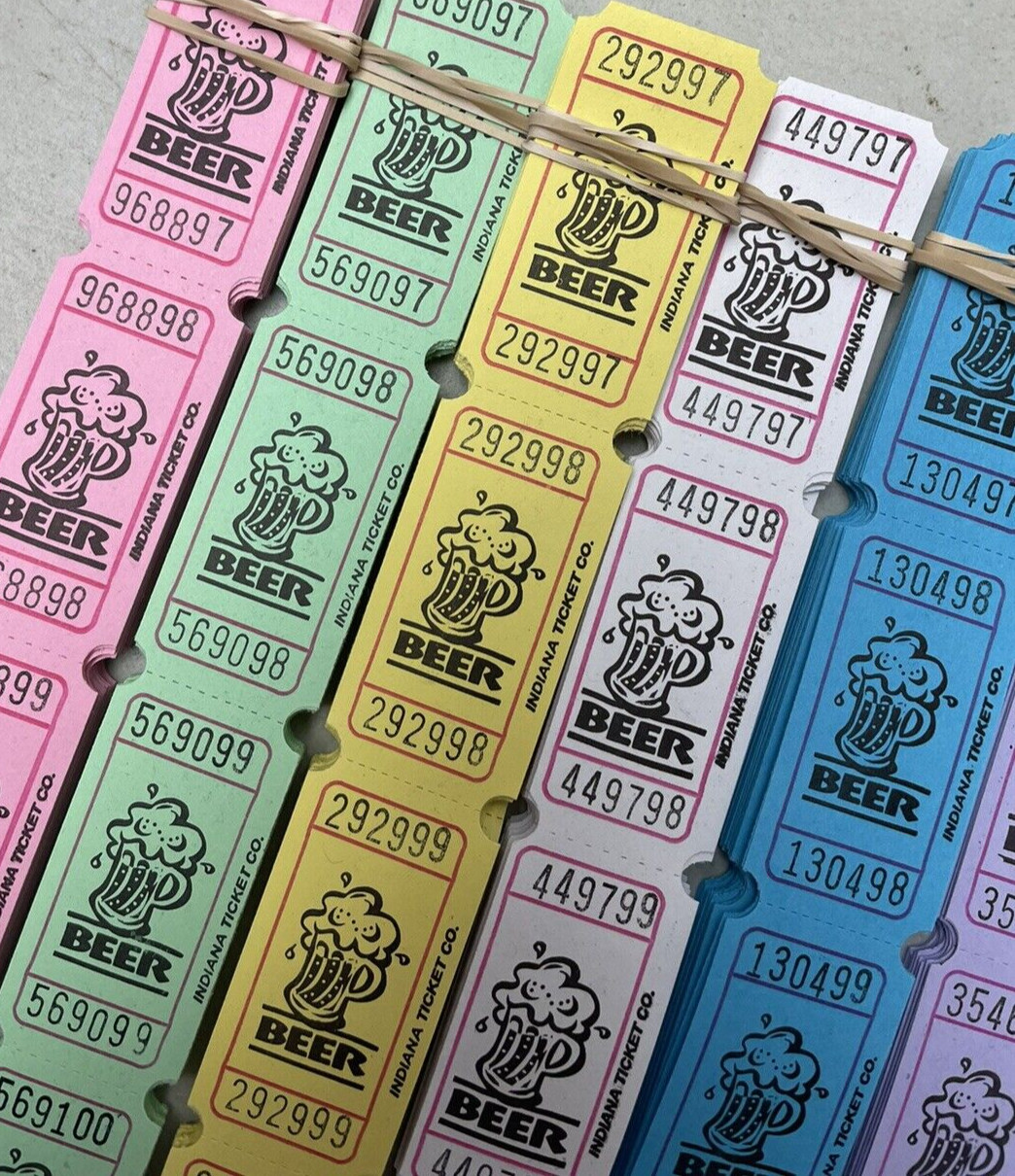 Single Single Beer Tickets Lot of 800 Raffle 100 of Each Color Carnival Festival