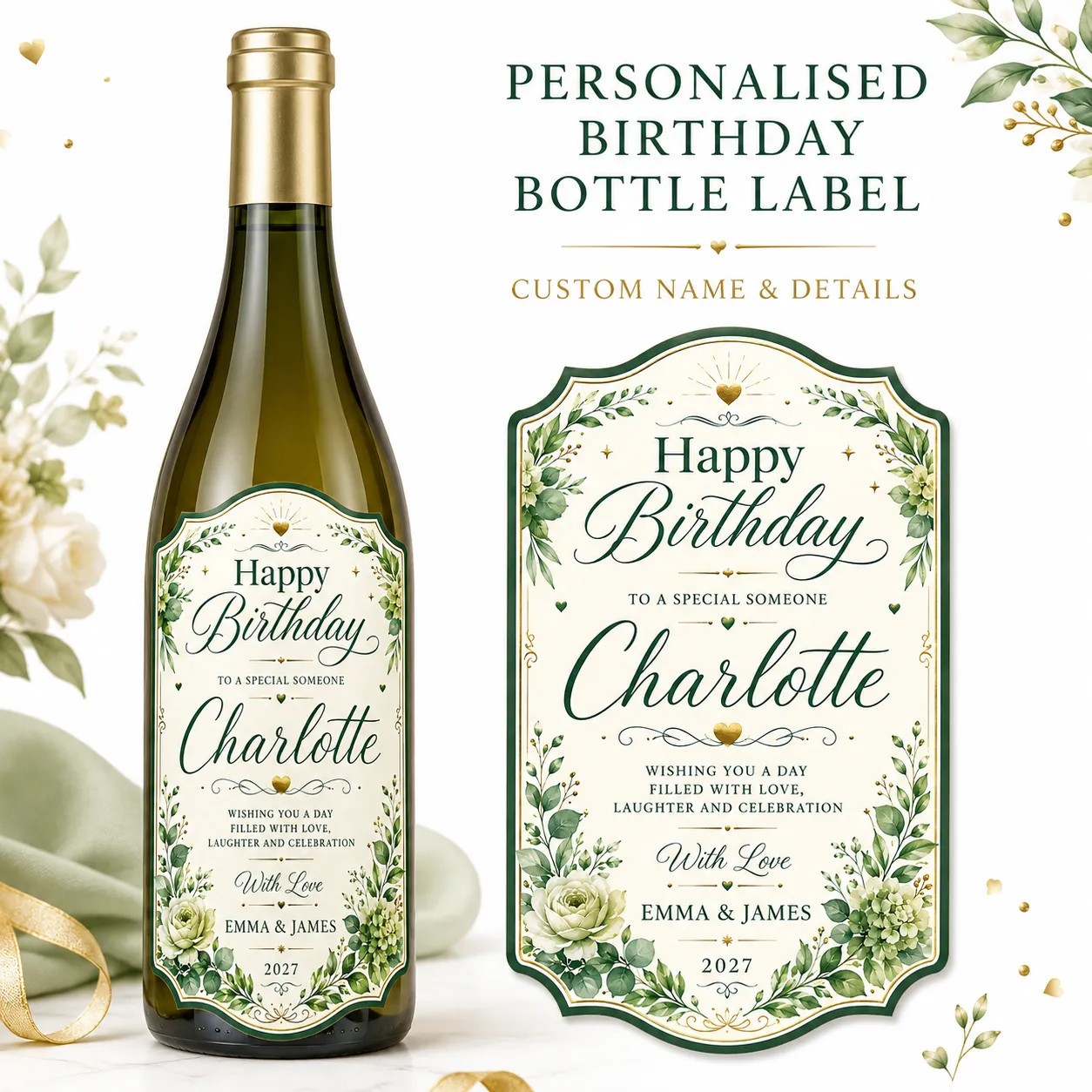Personalised Birthday Bottle Label Sticker Wine Champagne Gift Any Age