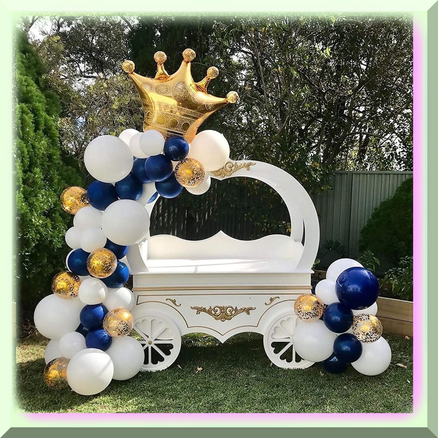 Navy Blue White Gold Balloon Garland Kit