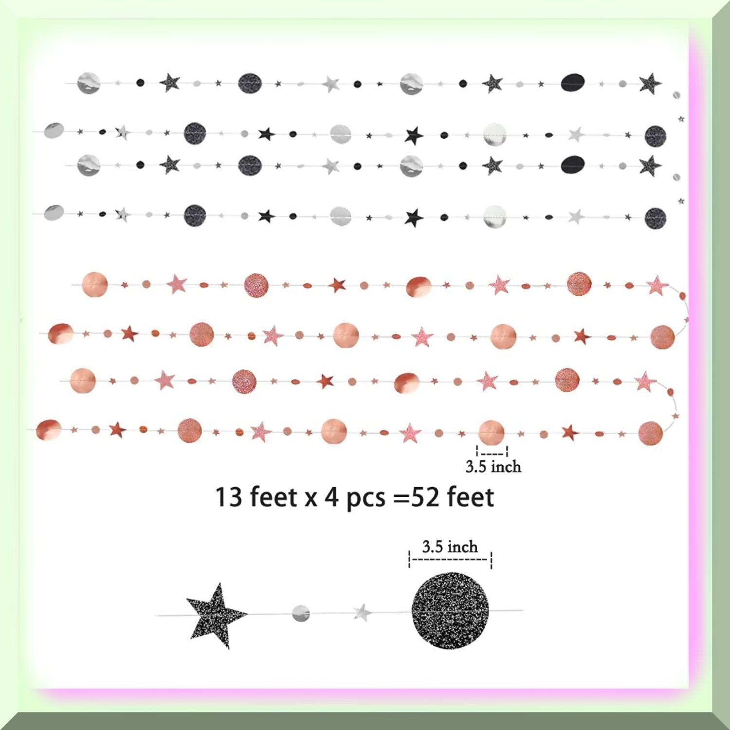 Night Sky Celebration Garlands 52ft with Star and Circle Cutouts