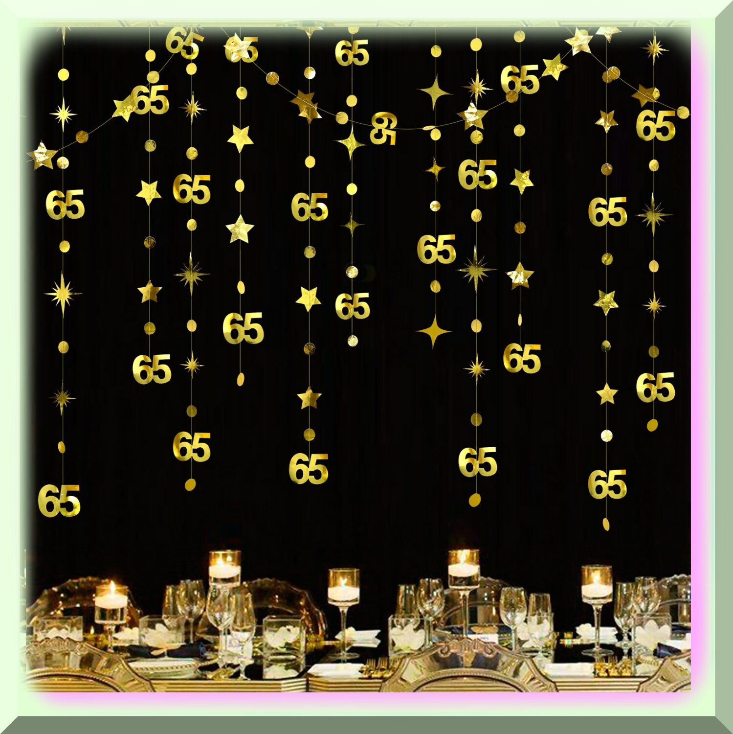 Gold 65th Celebration Number and Star Garland