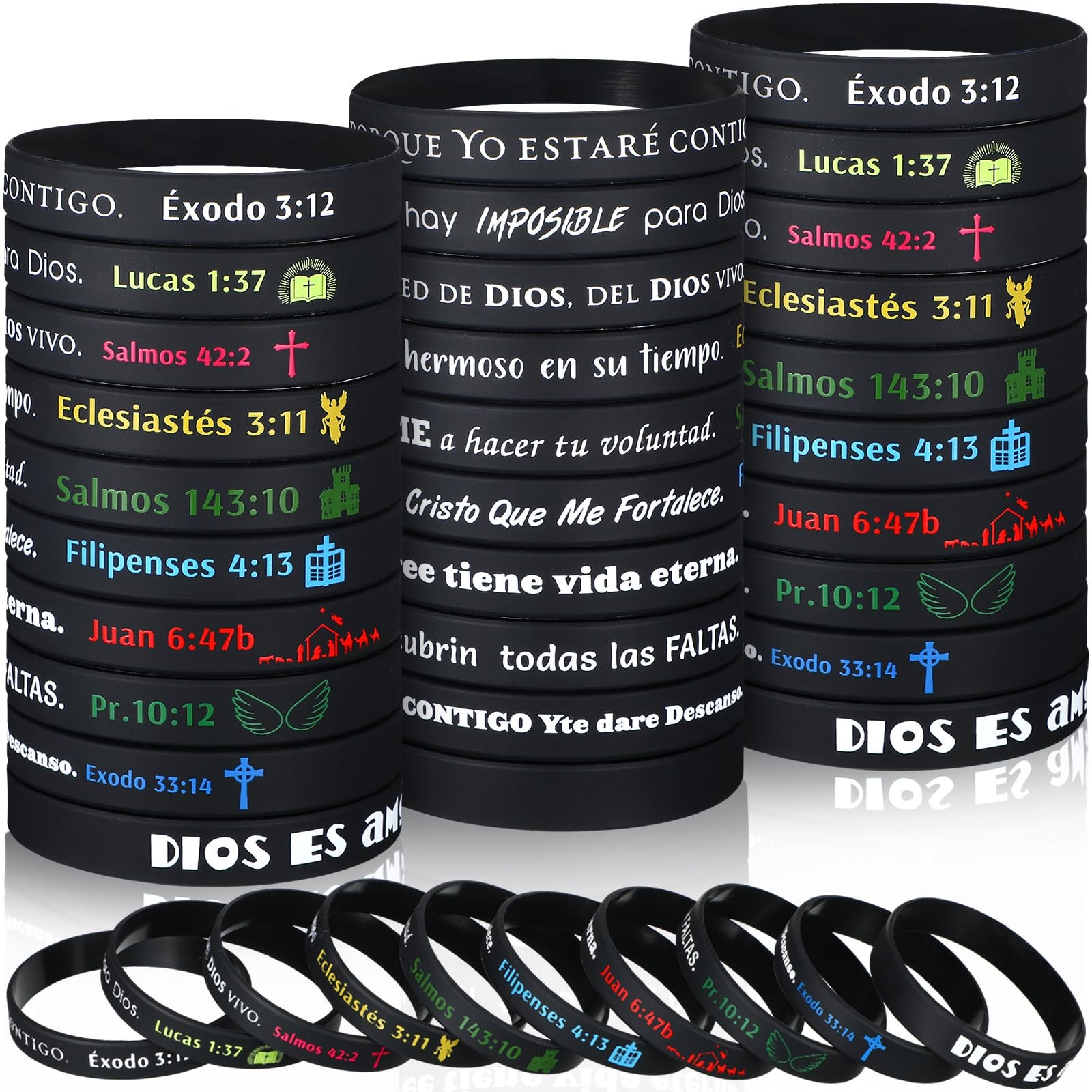 100 Pcs Spanish Bible Verse Rubber Wristbands Christian Silicone Wristbands S…