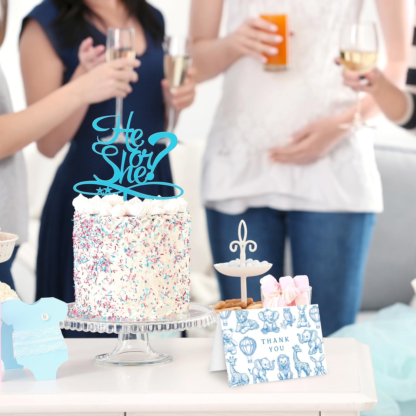 Whaline 24 Pack Baby Shower Thank You Card Cute Blue White 4 x 6 inch,