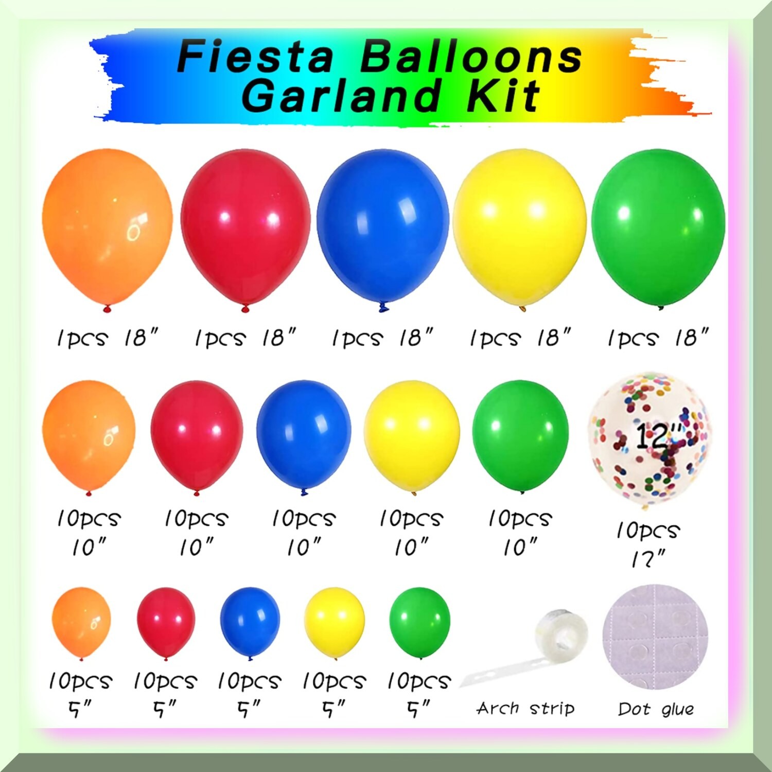 Rainbow Confetti Balloon Garland Kit 117 Pieces