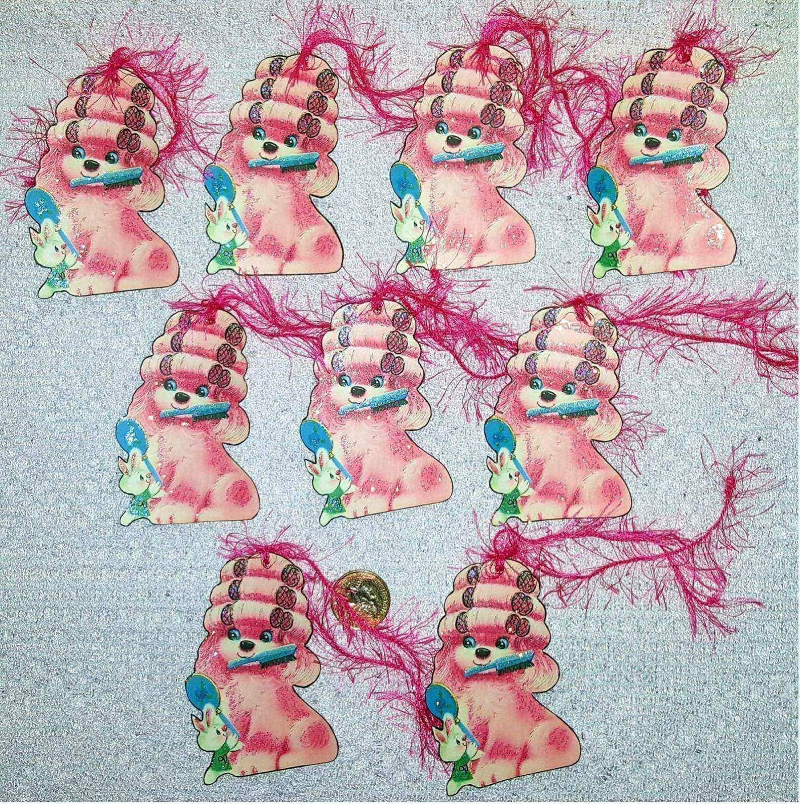9-Retro-Birthday-Beauty-Dog-Fussy Cut-Glitter-Parties-Kitschy-Gift-Hang-Tags