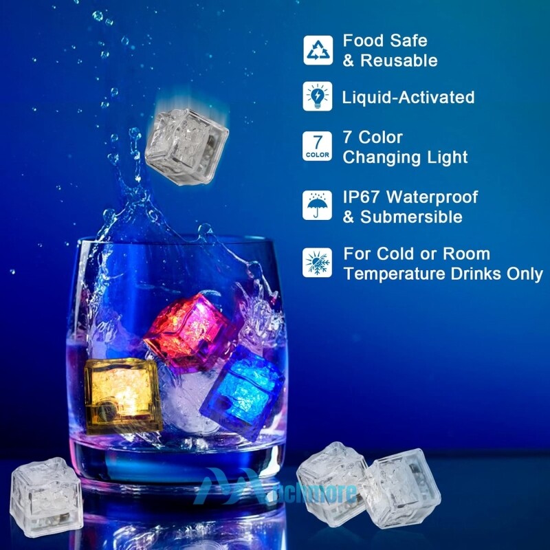 12~60Pcs Light up Ice Cubes for Drinks – Multi Color Fast Flashing Led Ice Cubes