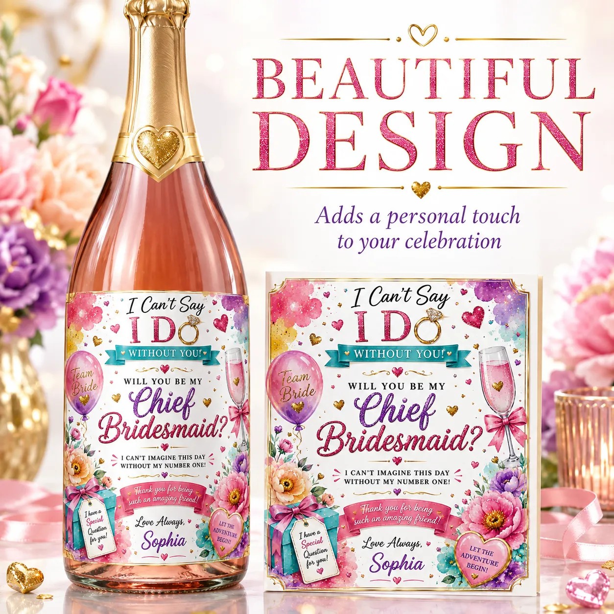 Personalised Chief Bridesmaid Proposal Bottle Label Sticker Wedding Gift