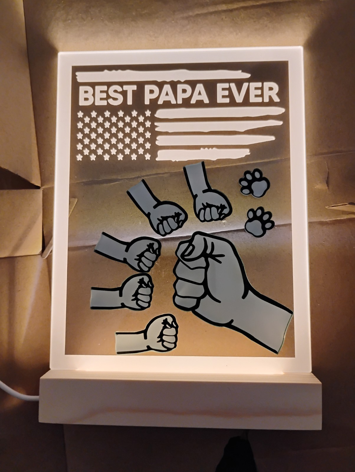 BEST PAPA EVER USB LIGHT UP GRANDPA FATHER’S DAY GIFT FOR DAD ACRYLIC NEW