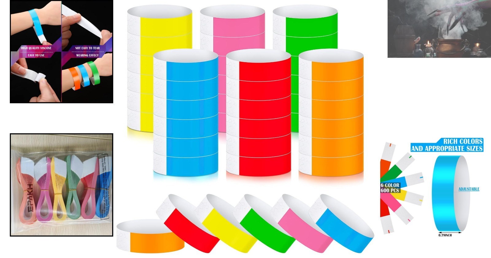 Assorted Neon Wristbands 600 Pcs – Durable & Waterproof for All Occasions