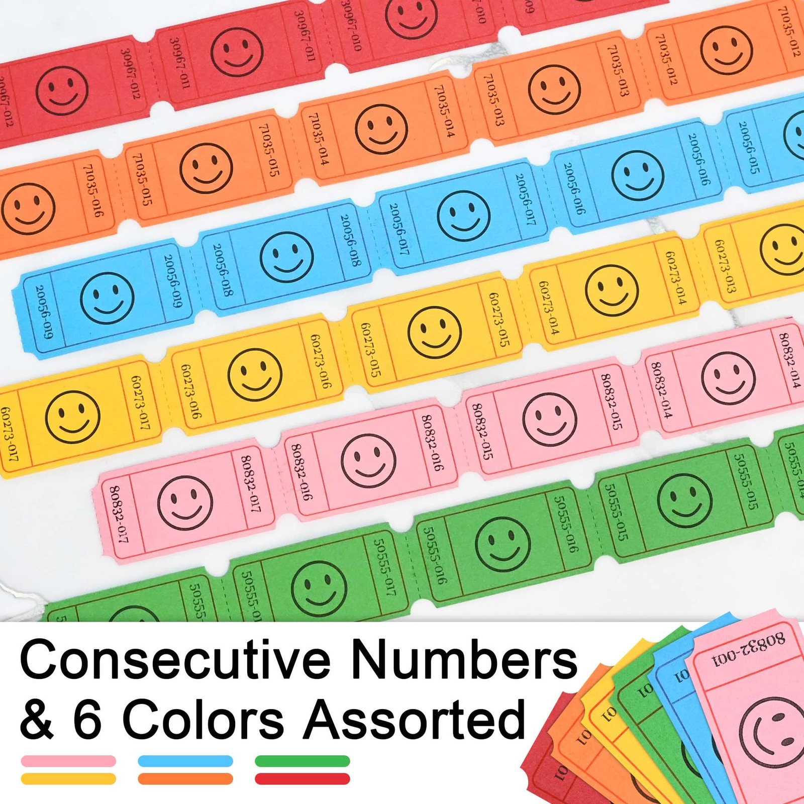 3000 Raffle Ticket Rolls, 6 Assorted Colors, 1×2 Inch Smile Ticket for Events…