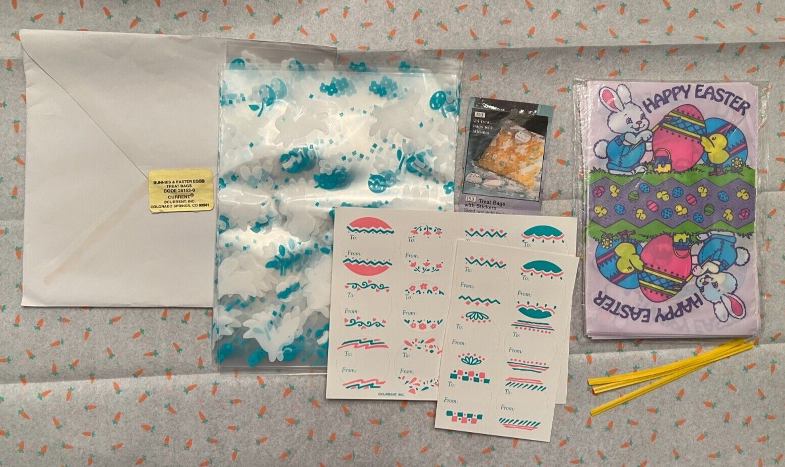 Vintage CURRENT, INC. Easter Rabbit Treat Bags & Easter Egg Sticker Tags= 22 Qty