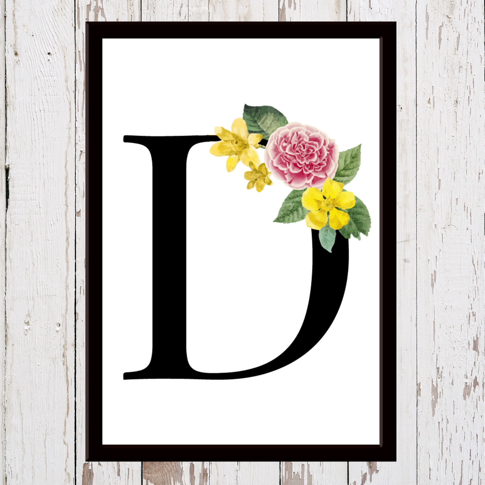 Personalised Birthday Gift Floral Letter Initial Wall Art Print A4 A5 Frame