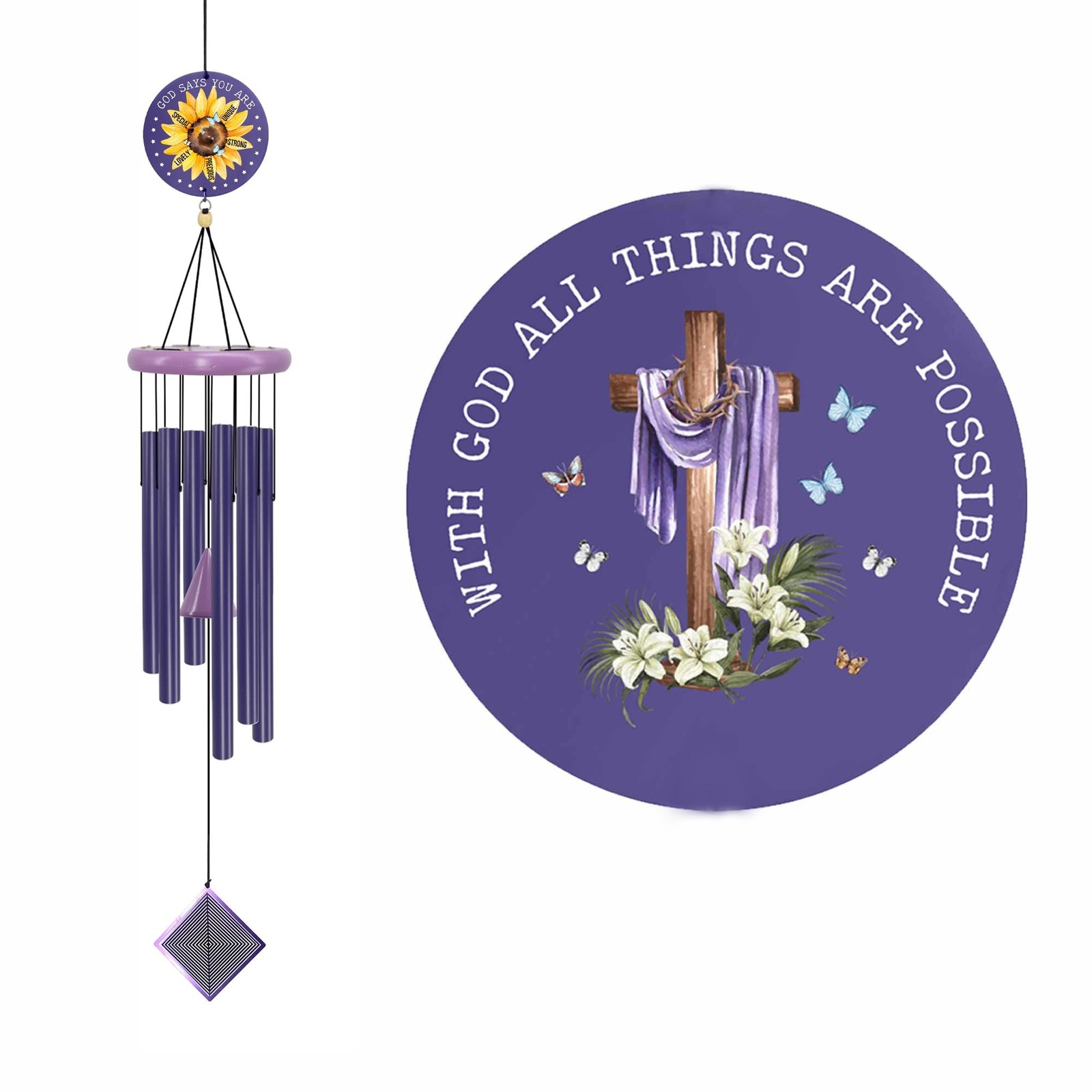 Christian Wind Chimes with Crosses for Women Faith, Purple Gifts for Women Mo…