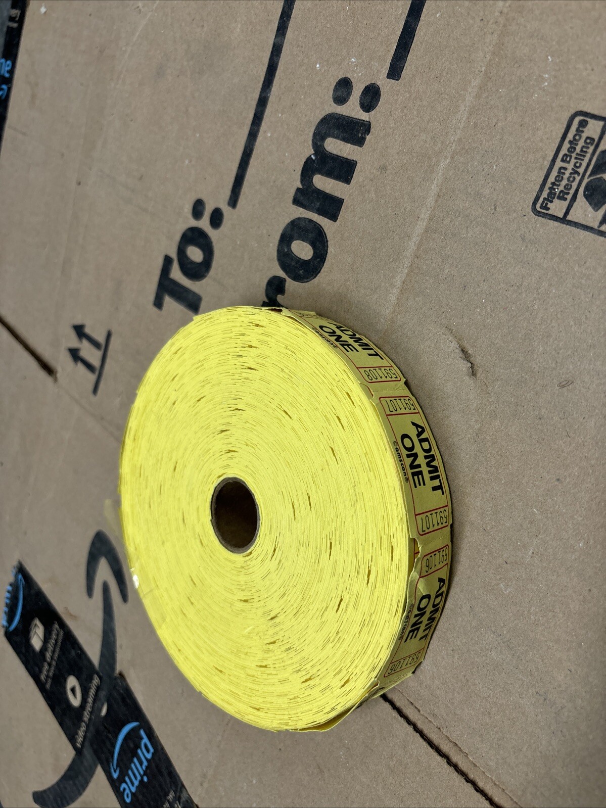 Roll of 2000 Yellow Admit One Tickets Carnival Fair Festival Raffle Classroom