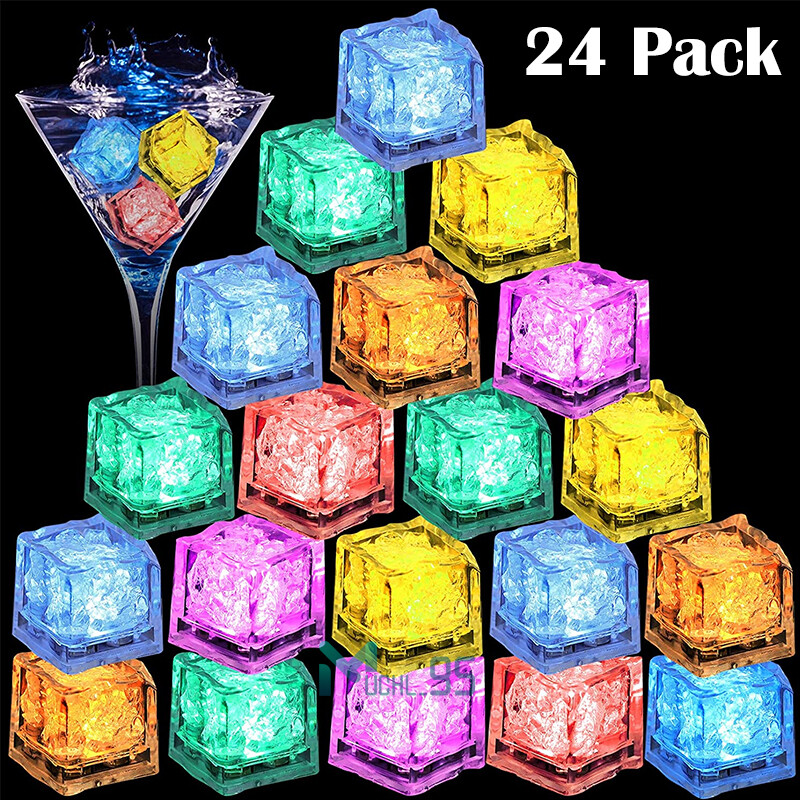 20x Waterproof Light Up Led Ice Cubes for Party Drinks Glowing Flashing Ice Cube