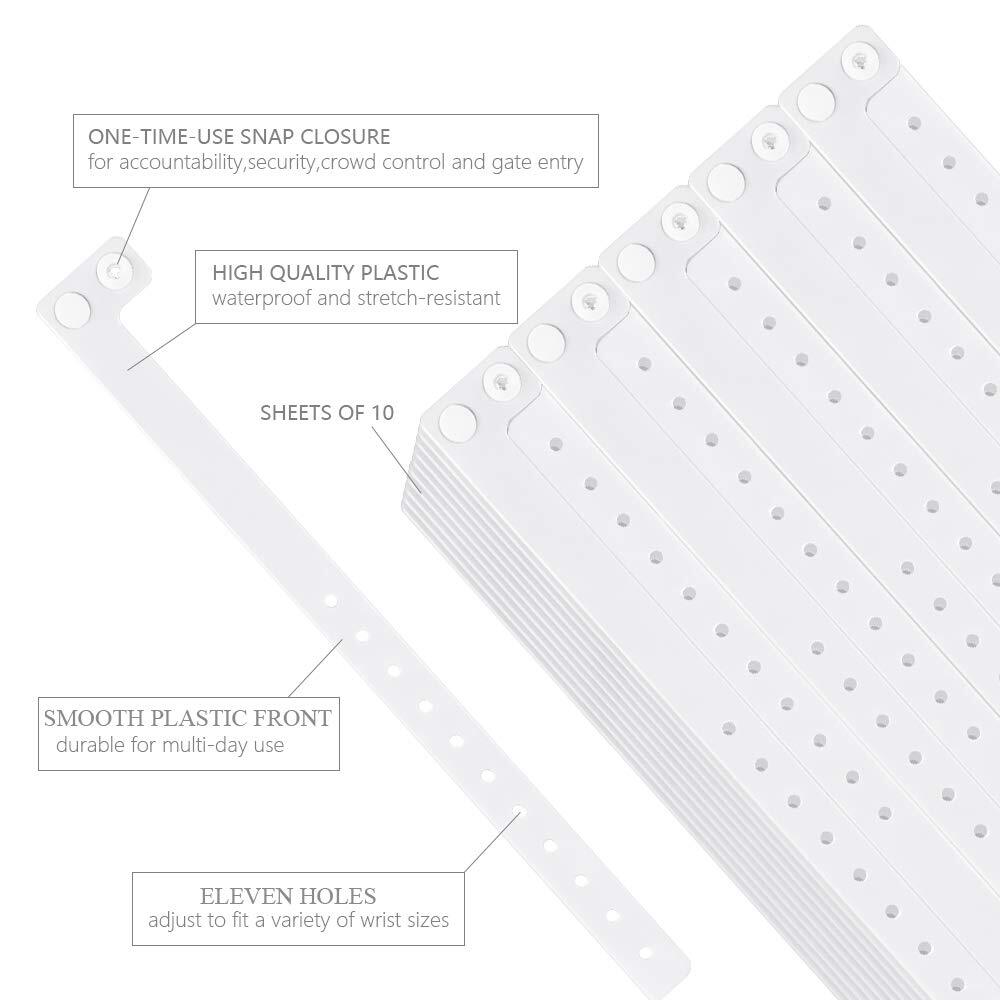 100 Pack White Plastic Wristbands for Events Concerts Pool Party Outdoor Sports