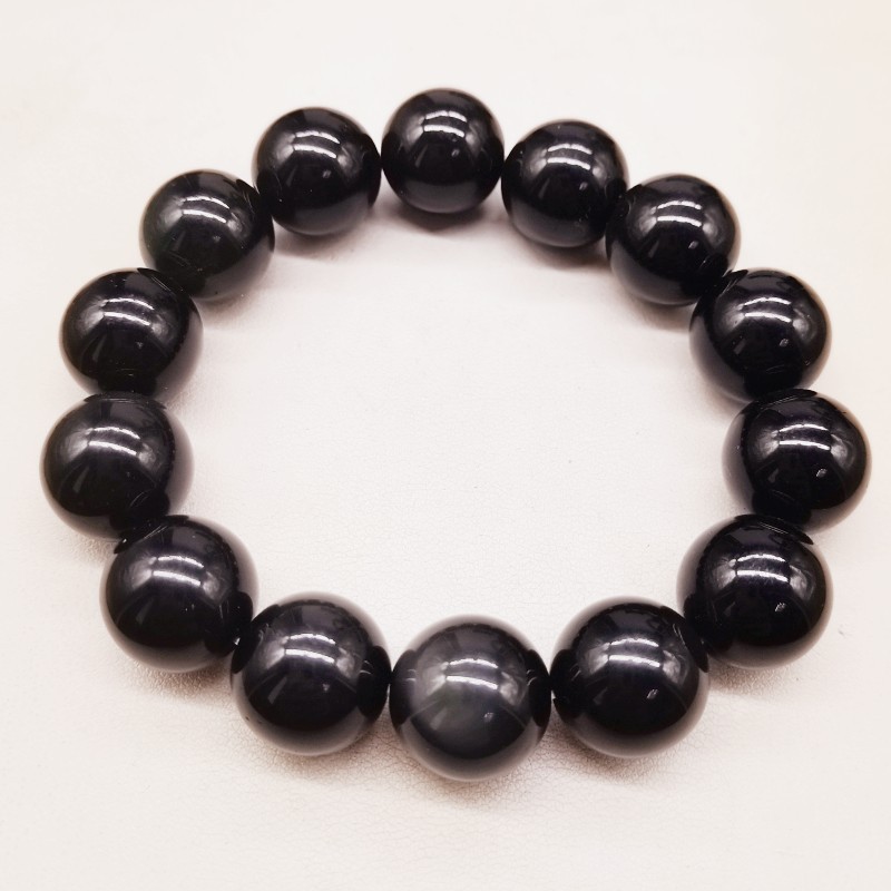 Natural Black Obsidian Bead Bracelet for Meditation Protection Unisex‌Daily Wear