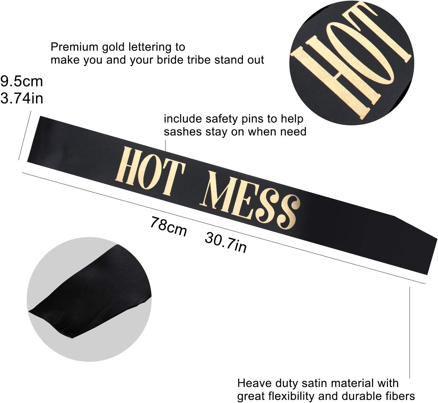 12 Pack Bachelorette Party Sashes, Bride To Be, Black Rose Gold Letters