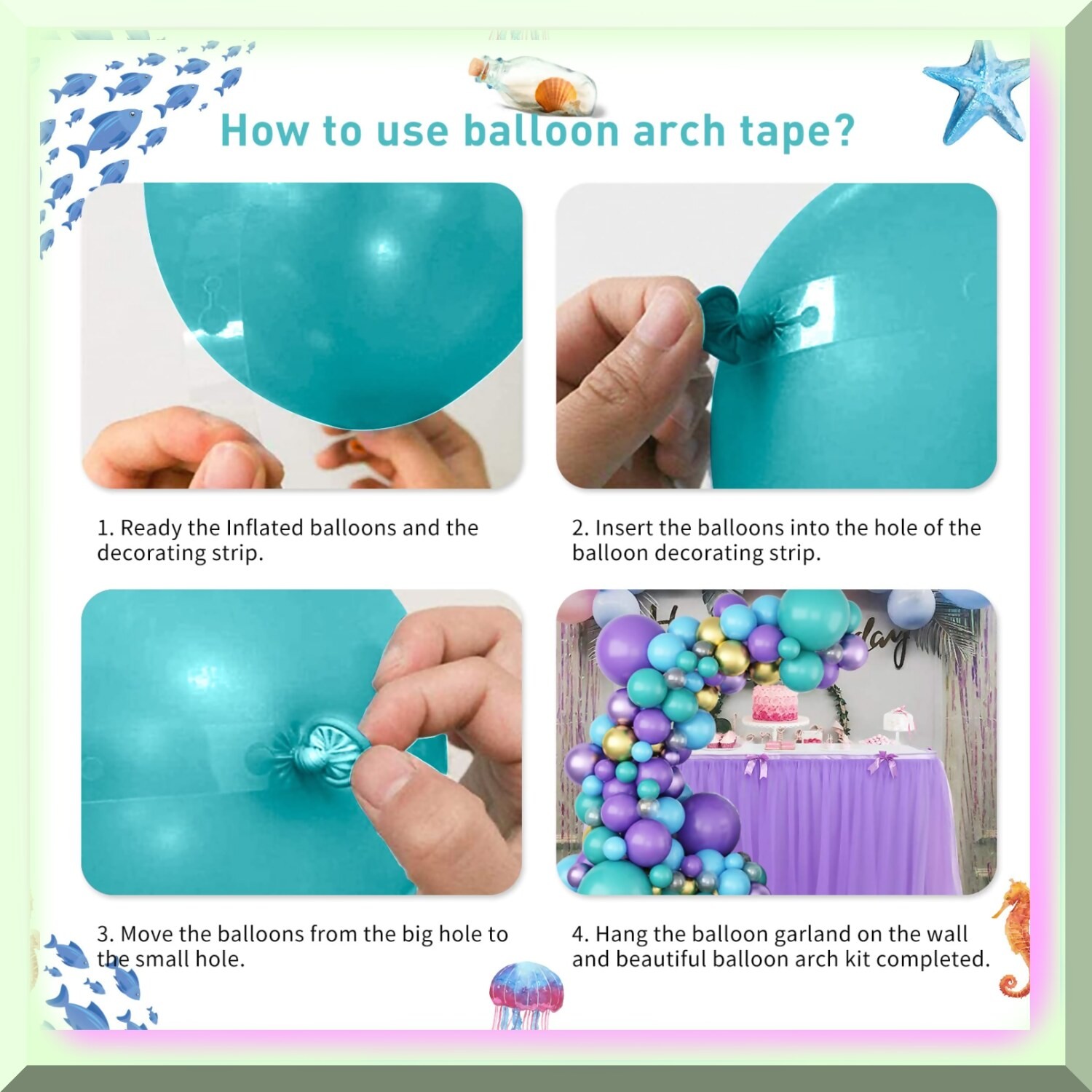 Mermaid Balloon Garland Kit with 92 Latex Balloons