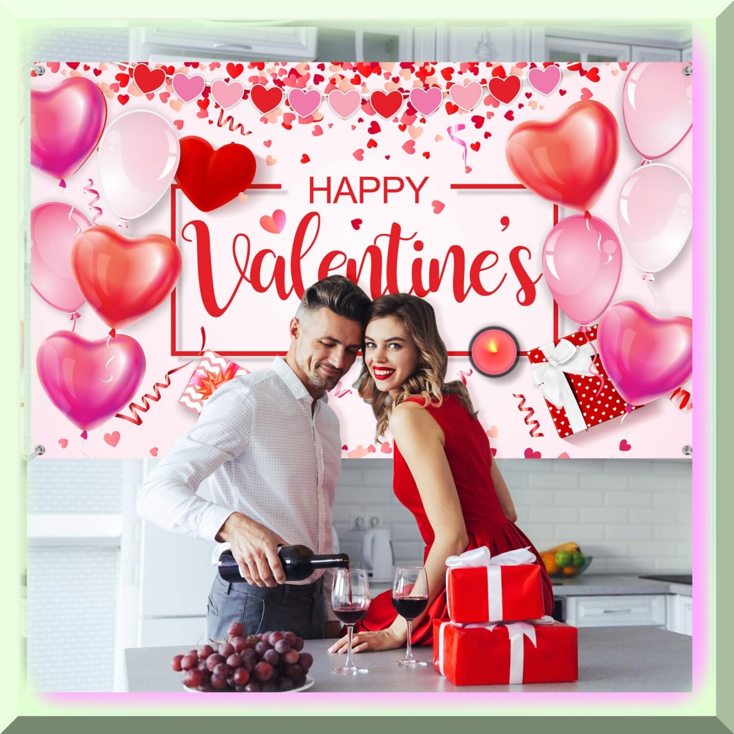Valentine’s Day Heart Backdrop Banner 73×43 inches