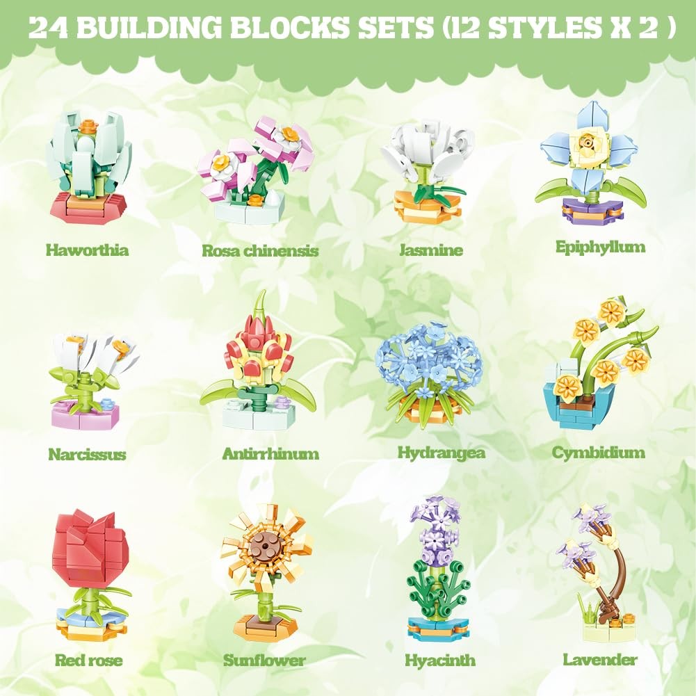 WODMAZ Valentines Day Cards for Kids, 24 Packs Flower Bouquet Building Rose