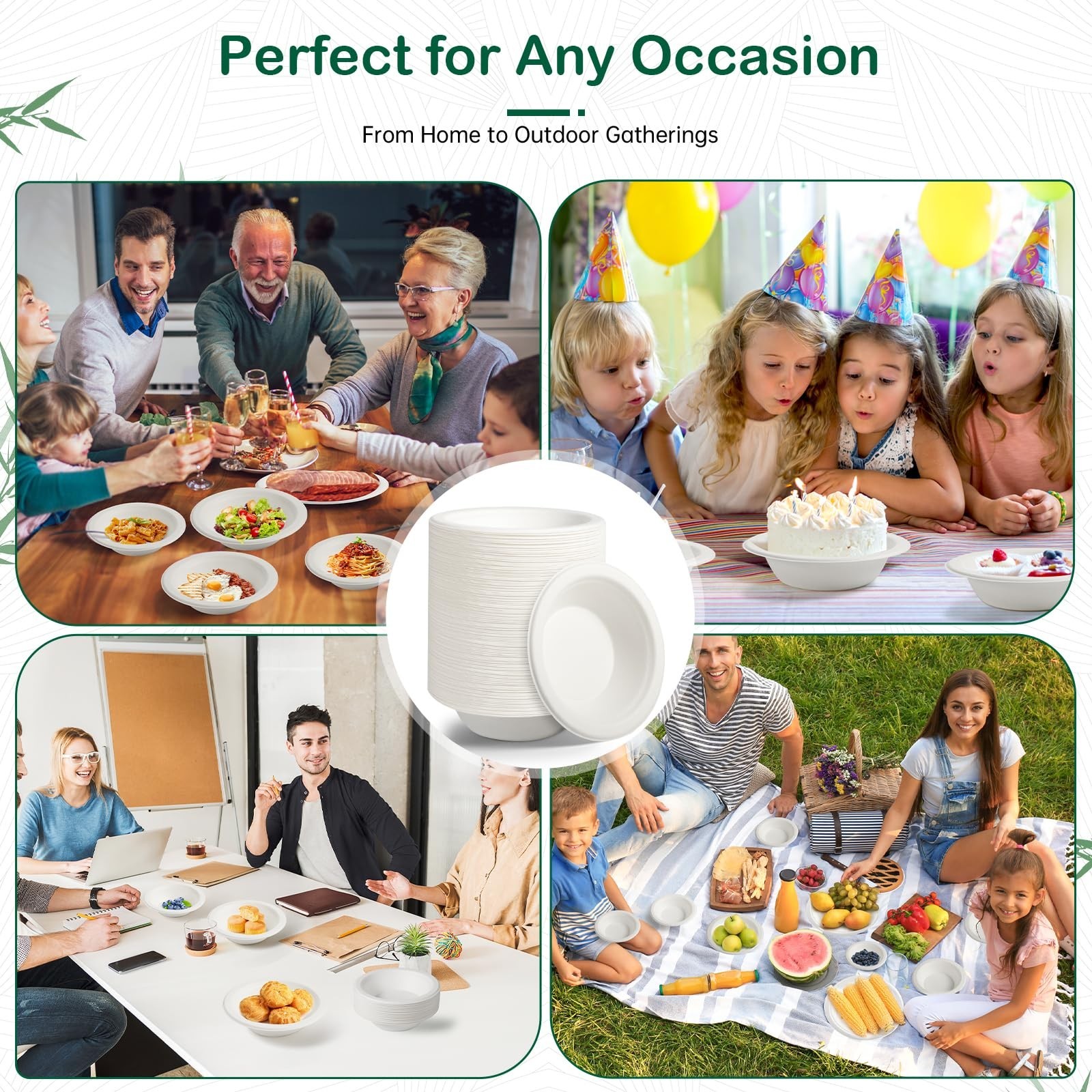 32 oz 68-Pack Large Compostable Paper Bowls, Disposable Meal Prep & Takeout B…