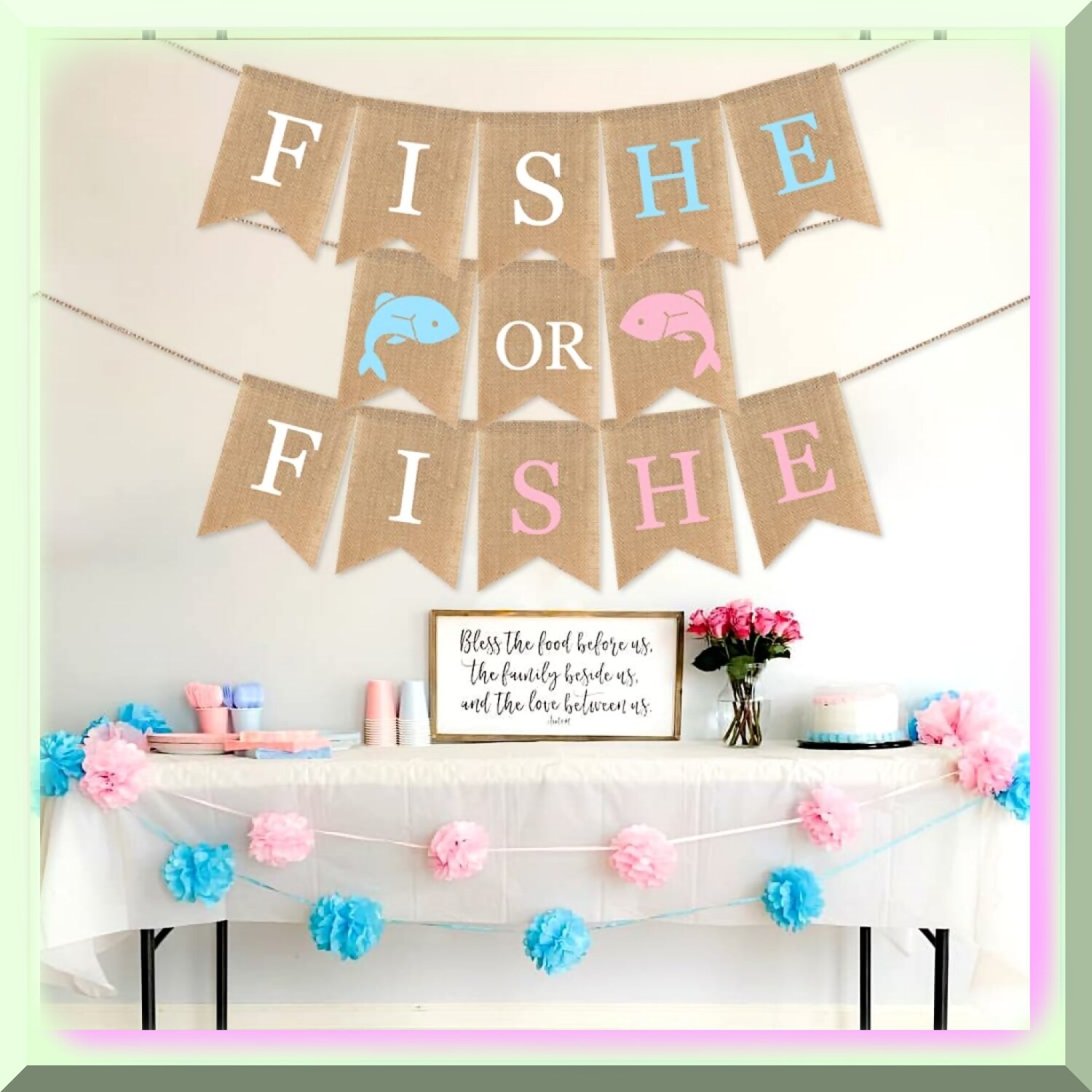 Fishy Fun Gender Reveal Burlap Flag Set