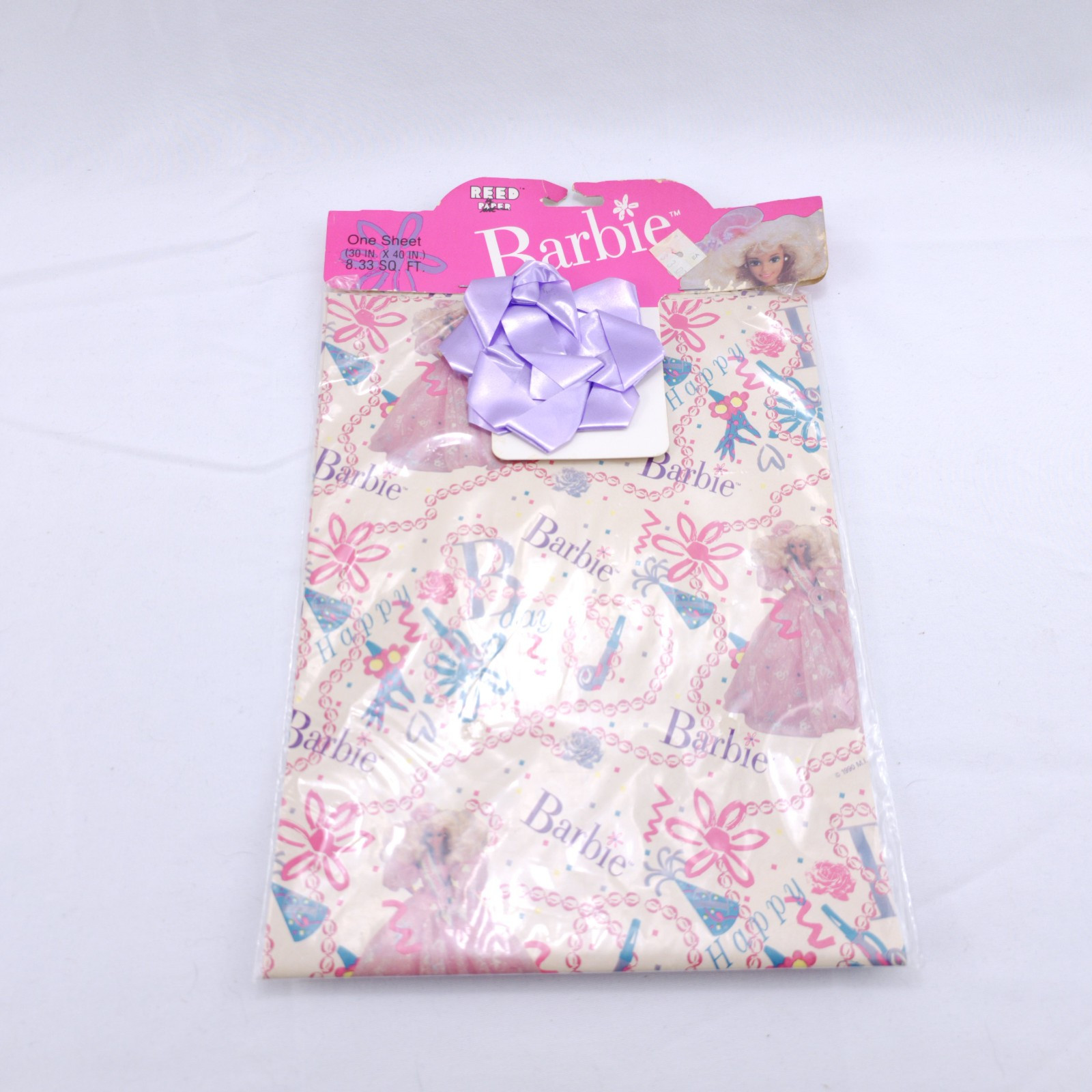 Vintage 1990 Mattel Barbie Princess Wrapping Paper + Bow Party Supplies NIB