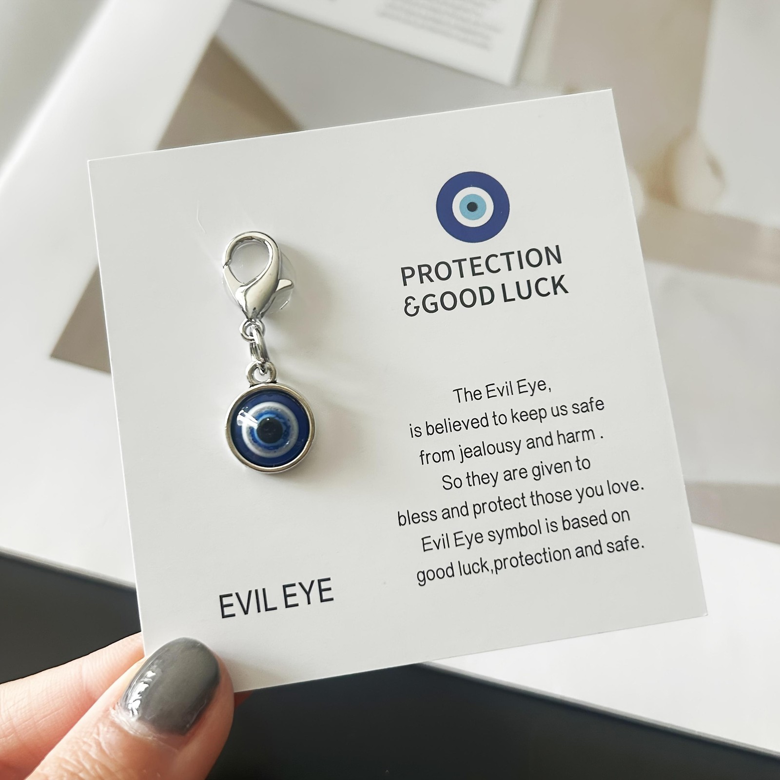 Handmade Evil Eye Keychain Couples Lucky Gift with Inspirational Card fr Him Her