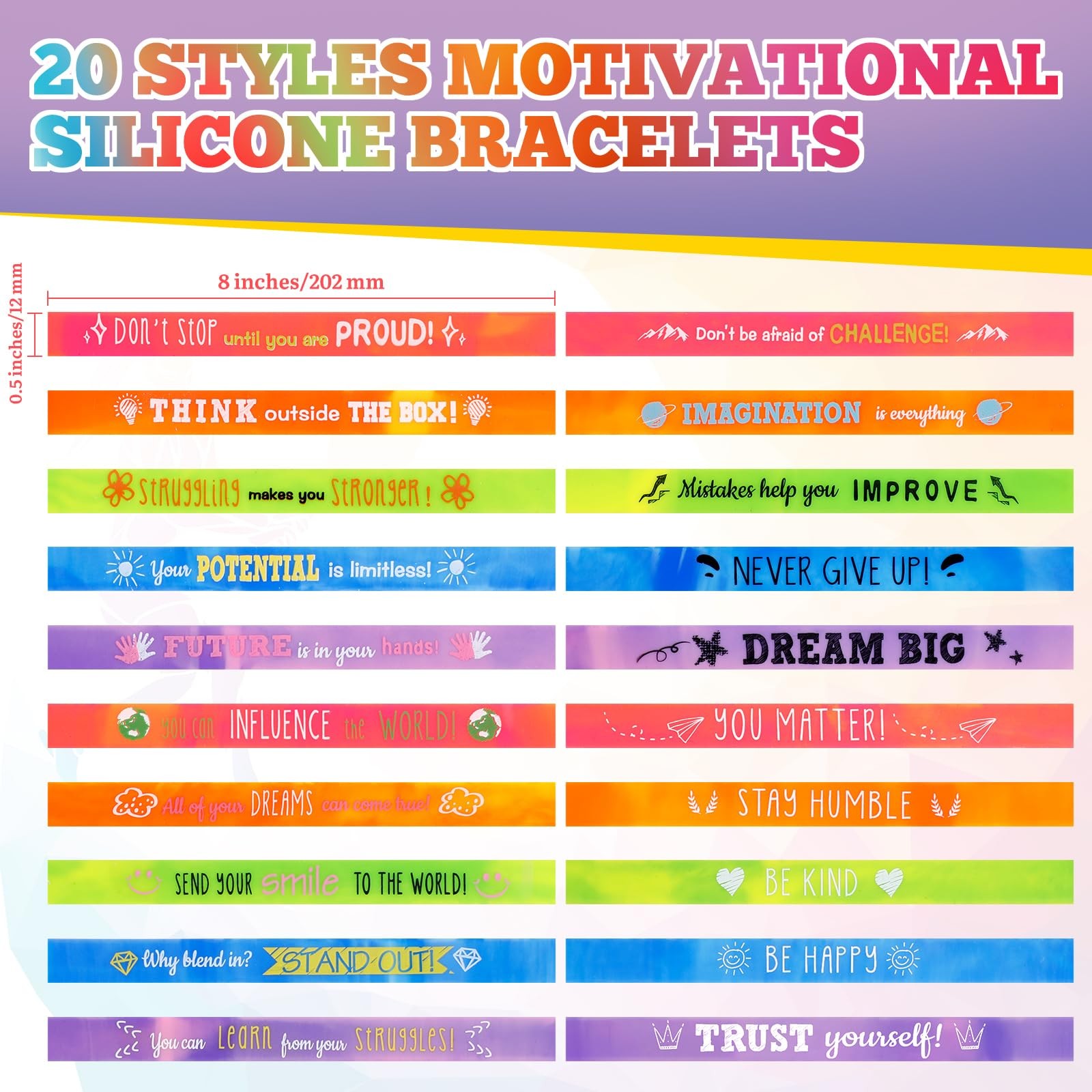 120 Pcs Motivational Silicone Wristbands Bulk Inspirational Rubber Unisex