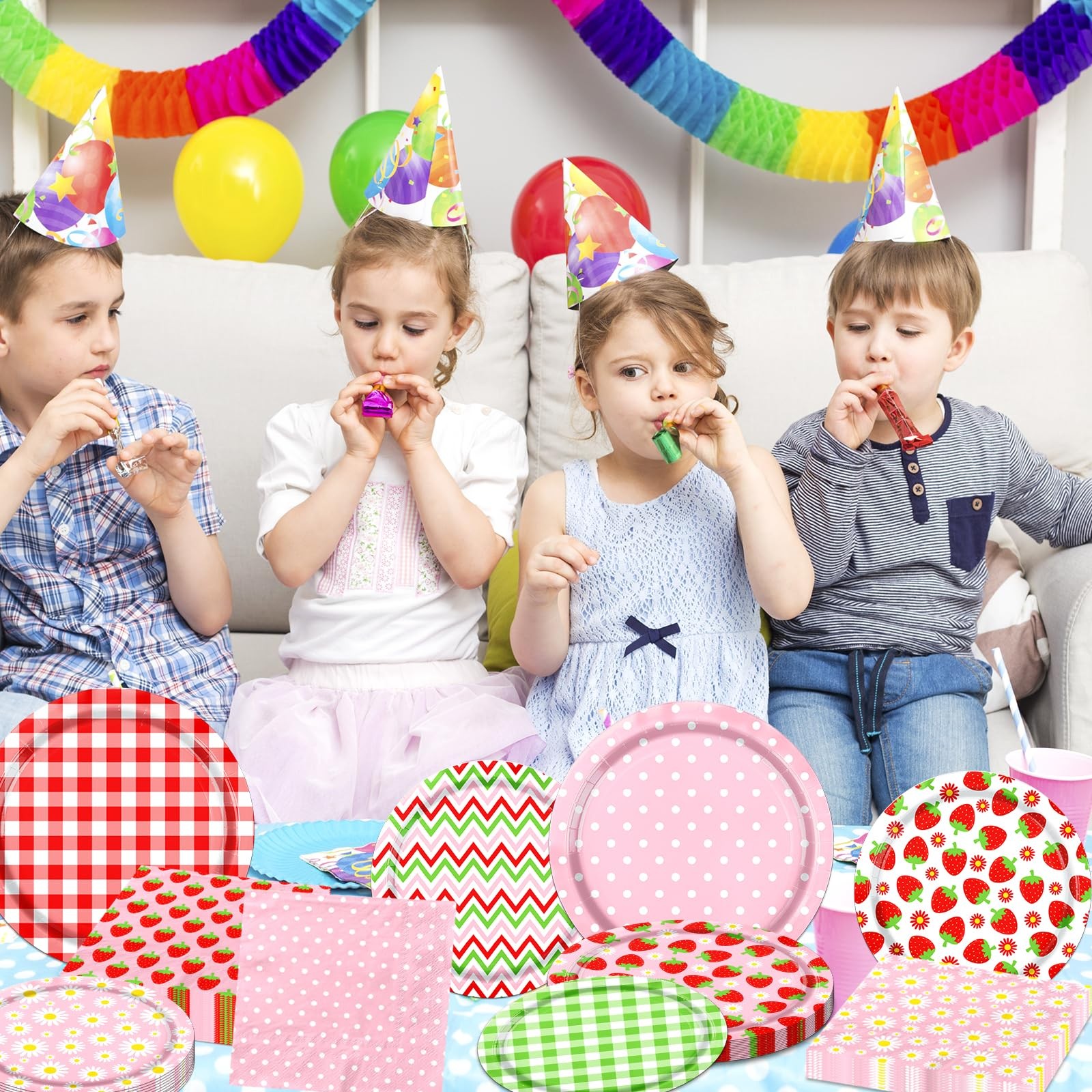 60Pcs Strawberry Birthday Party Plates Napkins,Strawberry Supplies Pink