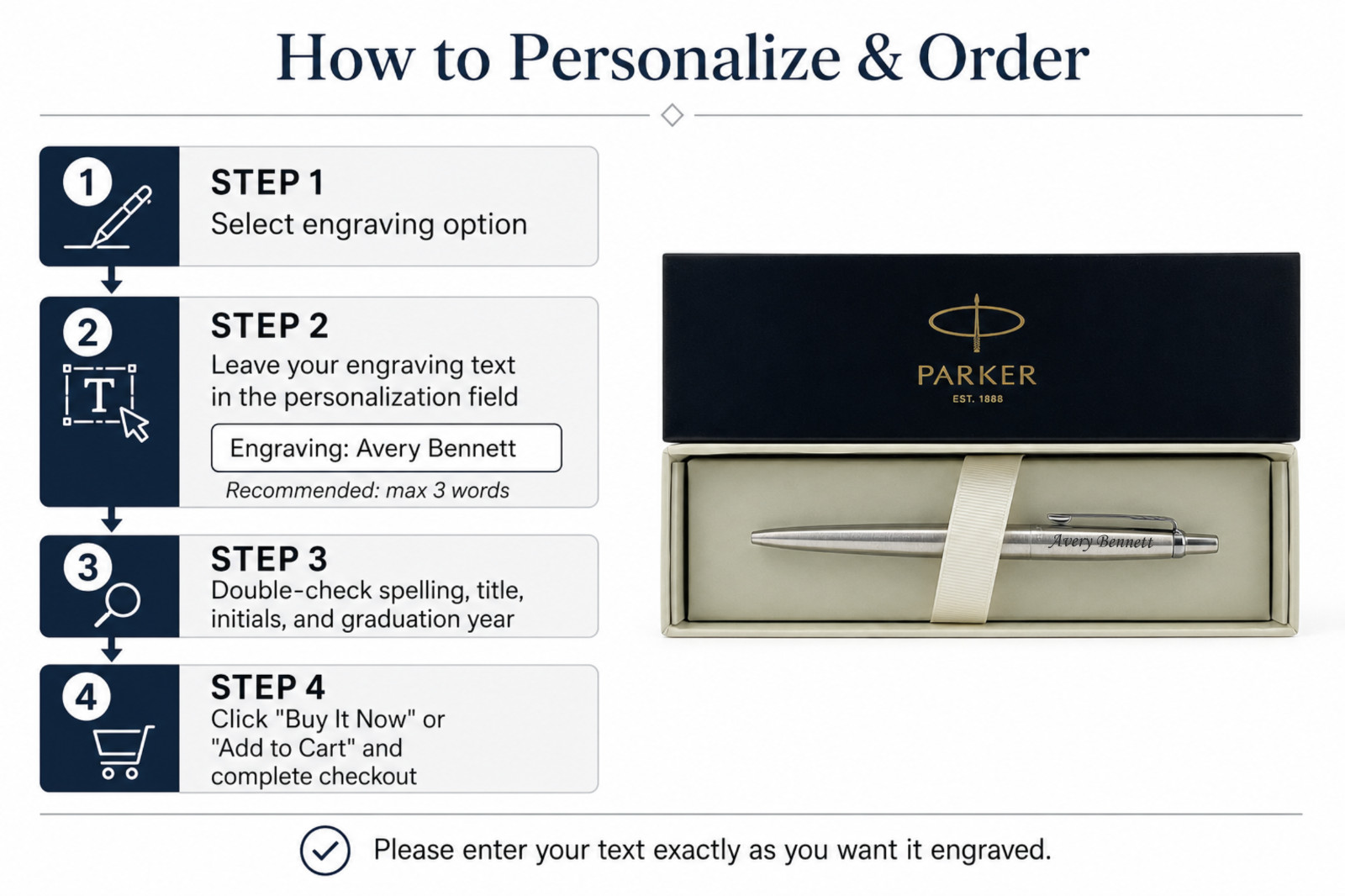 Personalized Parker Ballpoint Pen Stainless Steel Graduation Gift Blue Ink