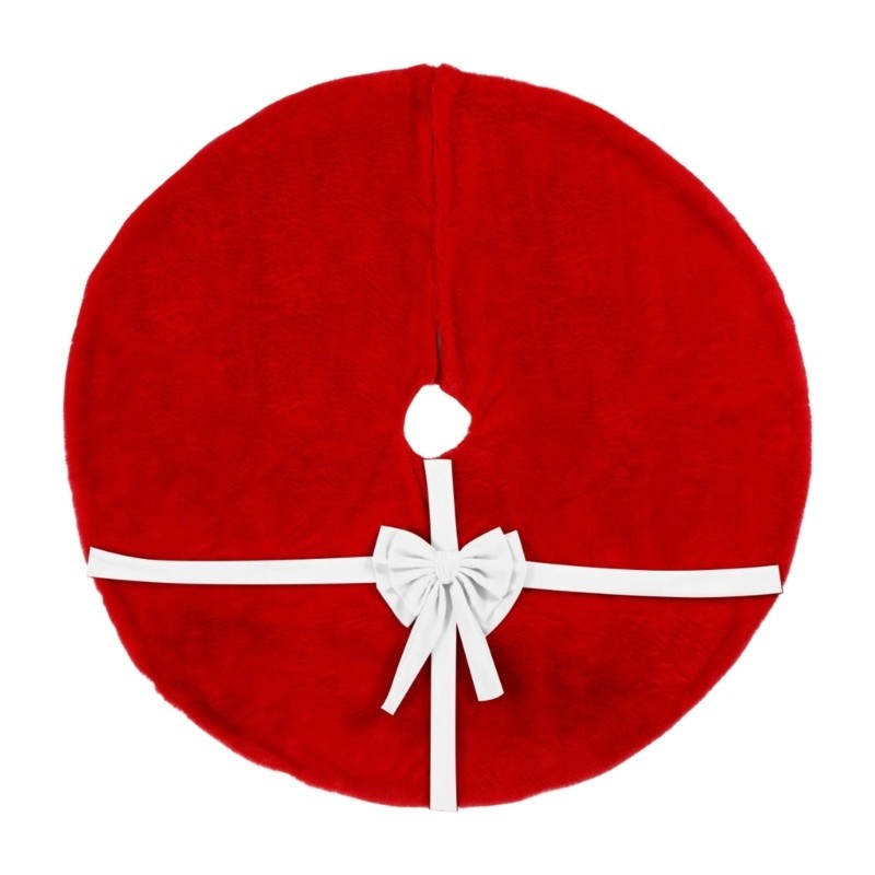 Soft Christmas Tree Skirt with Ribbon Trim for Indoor Holiday Display