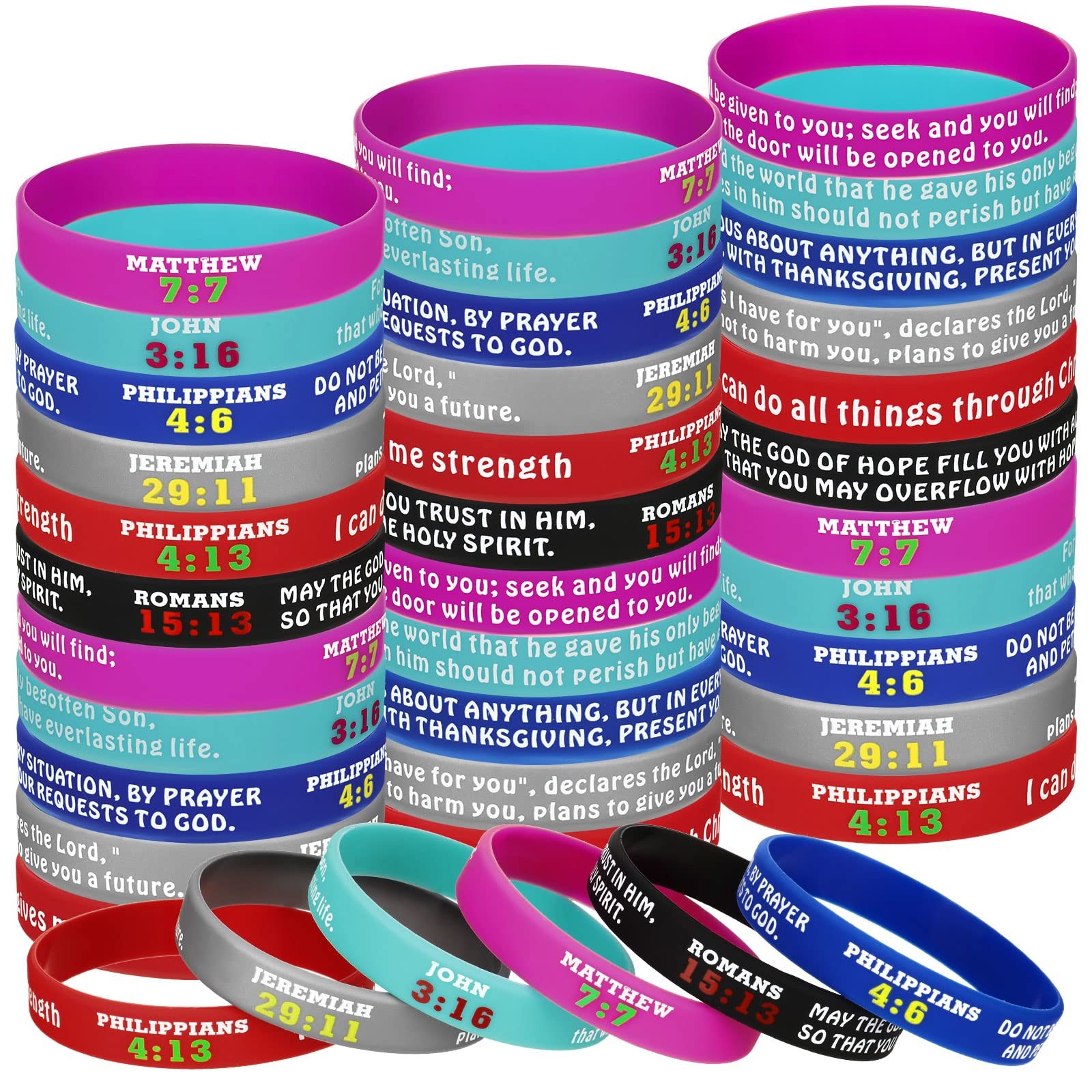 Chalyna 48 Pcs Bible Verses Bracelets Christian 2.3 inches, Multiple Colors