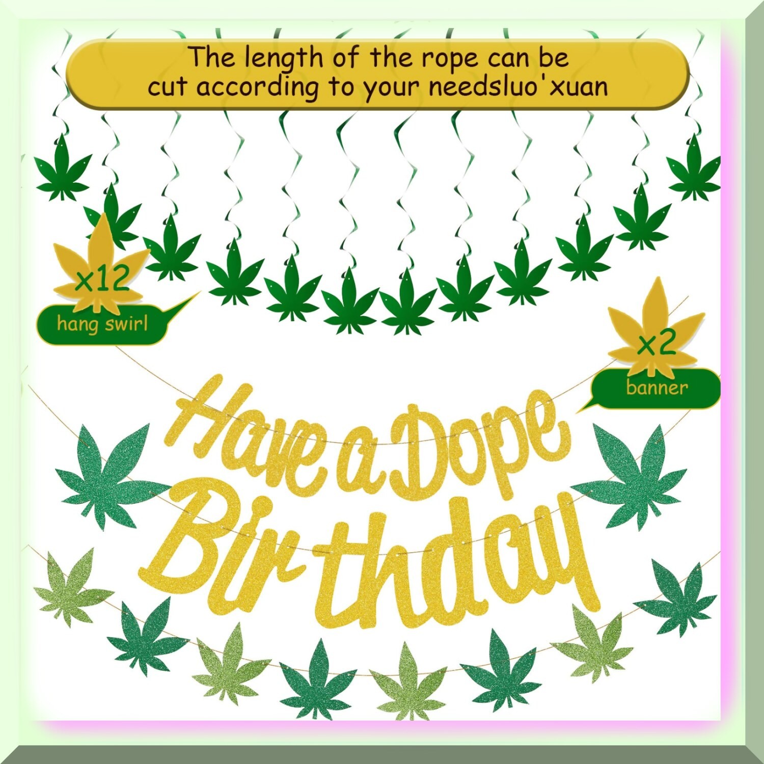 Pot Leaf Party Decorations with Banners Toppers Swirls Balloons