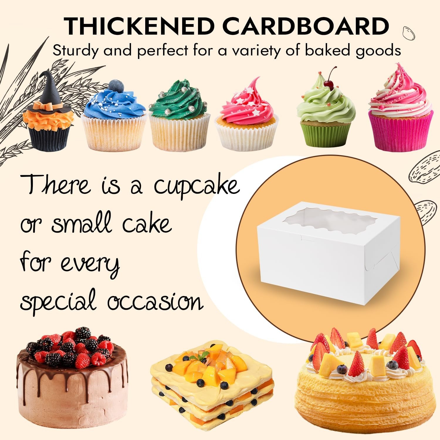 JCD 16 Packs Bento Cake and Cupcake Clear Lid with 2 Cupcake Holes – Cake and…