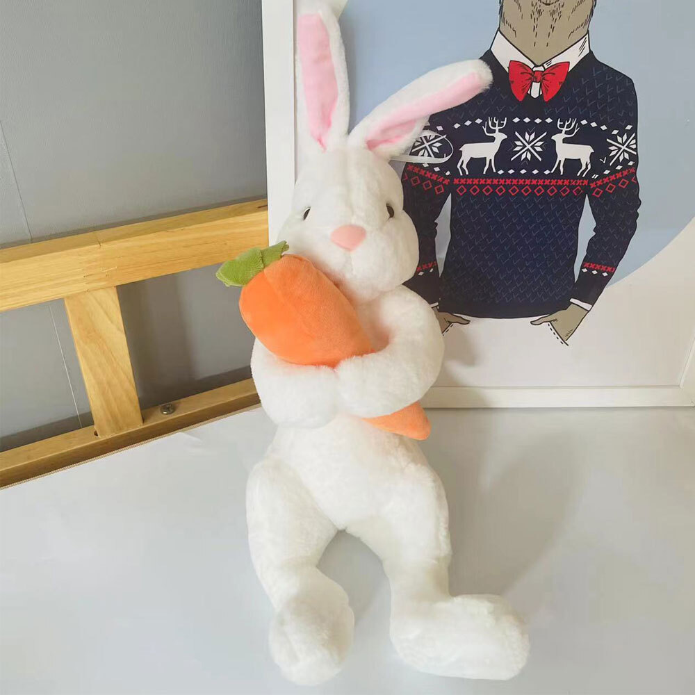 Easter Day Cute White Grey Sitting Bunny Hugging Carrot Simulated Rabbit Doll AE
