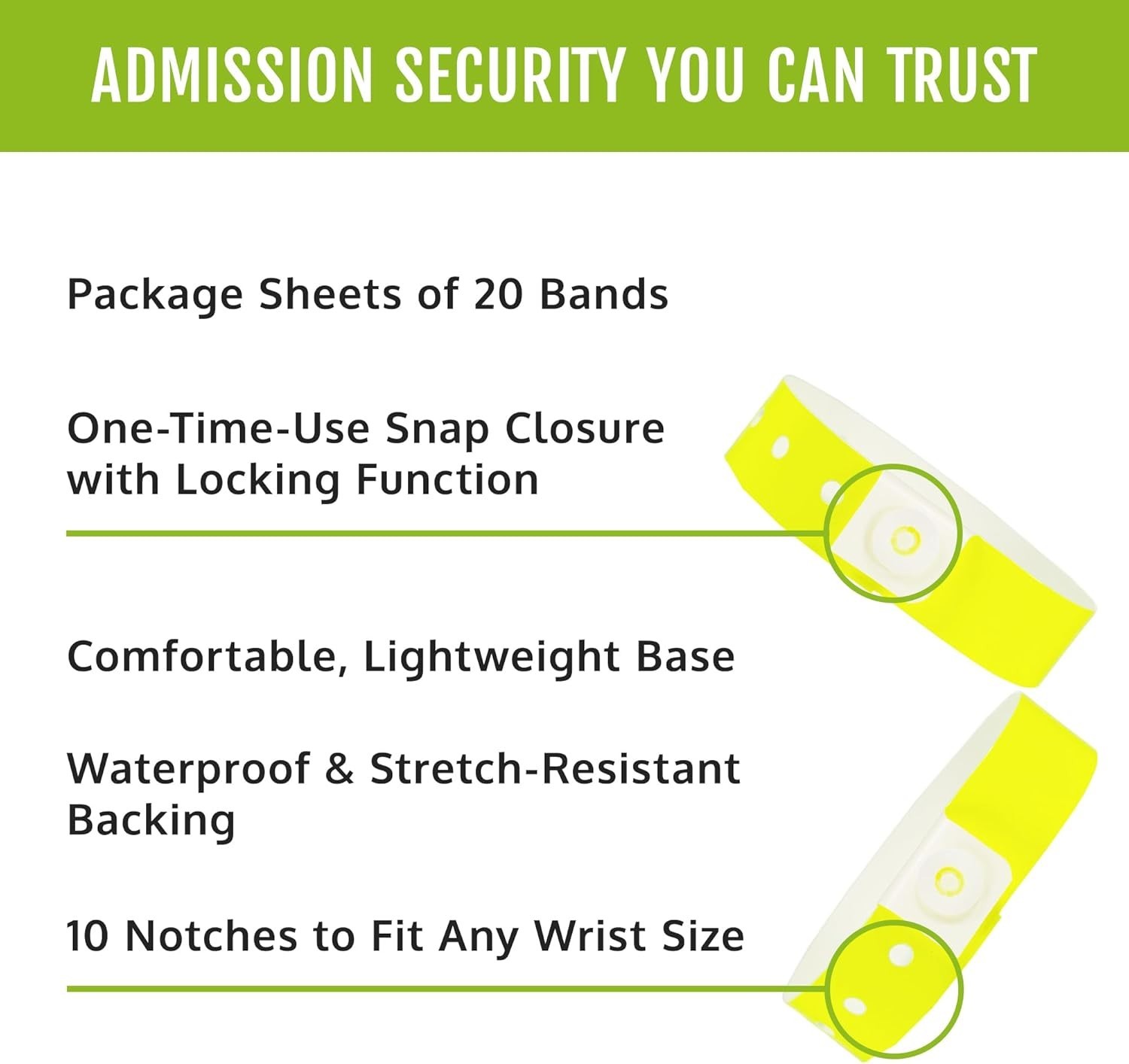 500 Count Neon Yellow Plastic Wristbands – Durable, Extended Wear for Events