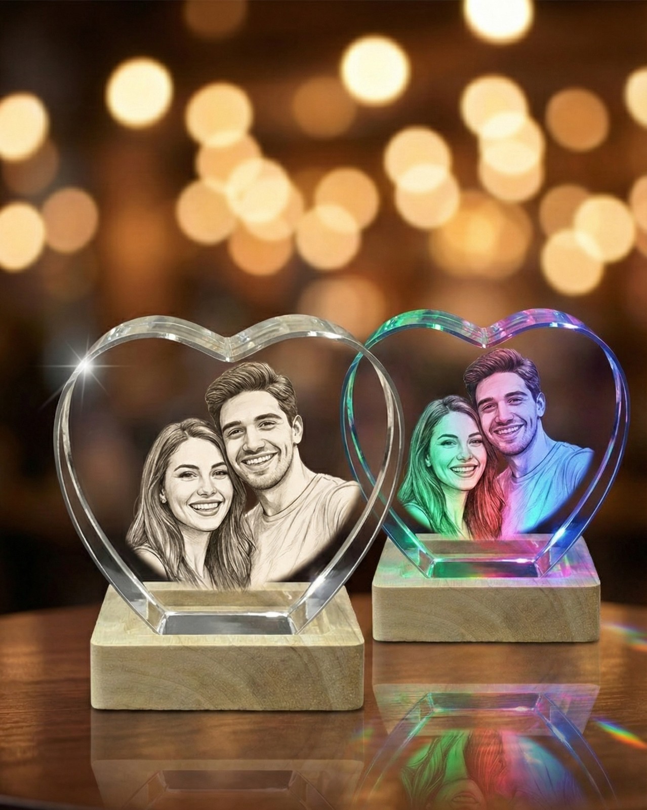 Personalised 3D Crystal Photo Laser Engrave etched picture Love Heart shape