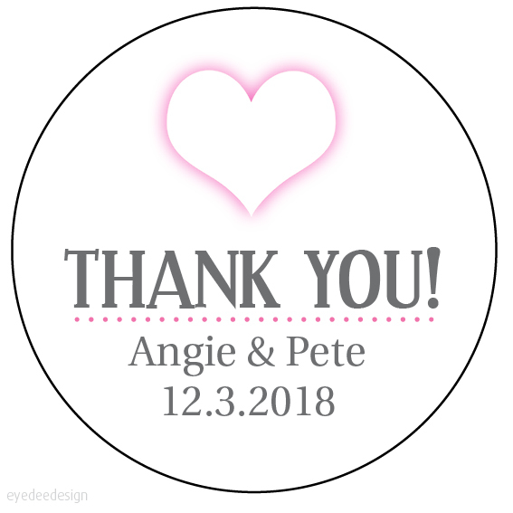 70 x Personalised Pink Heart Wedding Bride Thank you Stickers Favour Labels 196