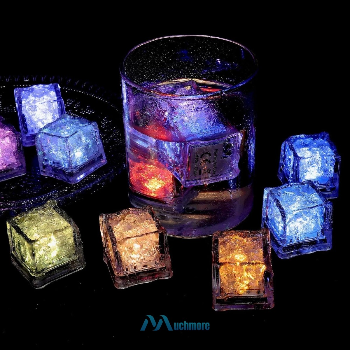 12Pcs Multi-color LED Light Up Ice Cubles Liquid Sensor for Drinks Part Bar Club