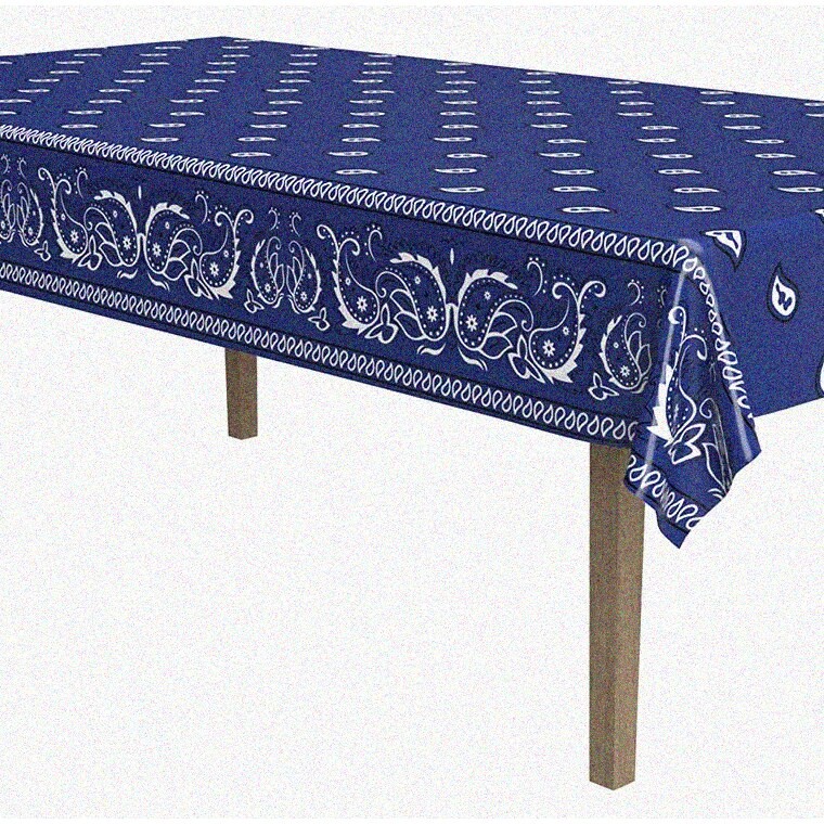 Rustic Farmhouse Blue Bandana Plastic Tablecloth 54×108