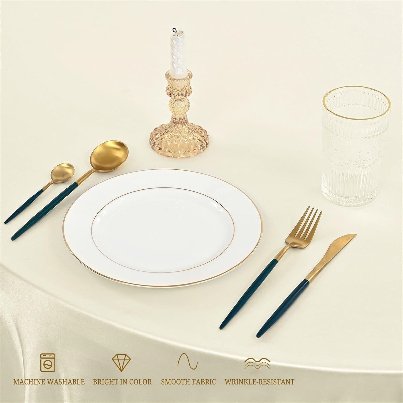 2 PCS 110″ Ivory Satin Round Premium Tablecloth for Wedding/Banquet/Restaurant