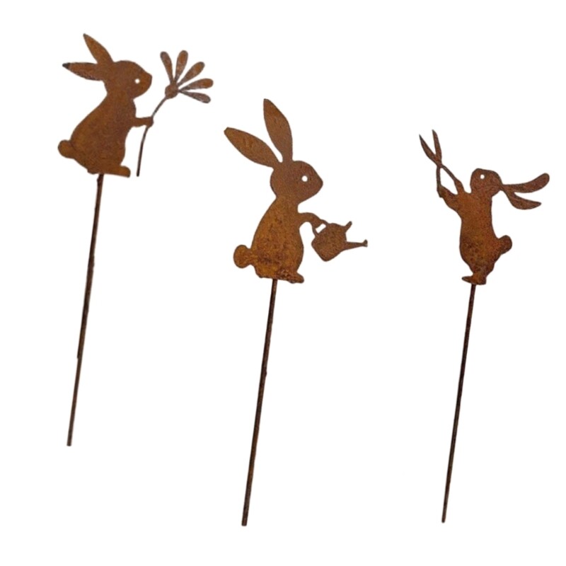 Rusty Stake Rabbit Shaped Statue for Spring Outdoor Sculpture Decoration